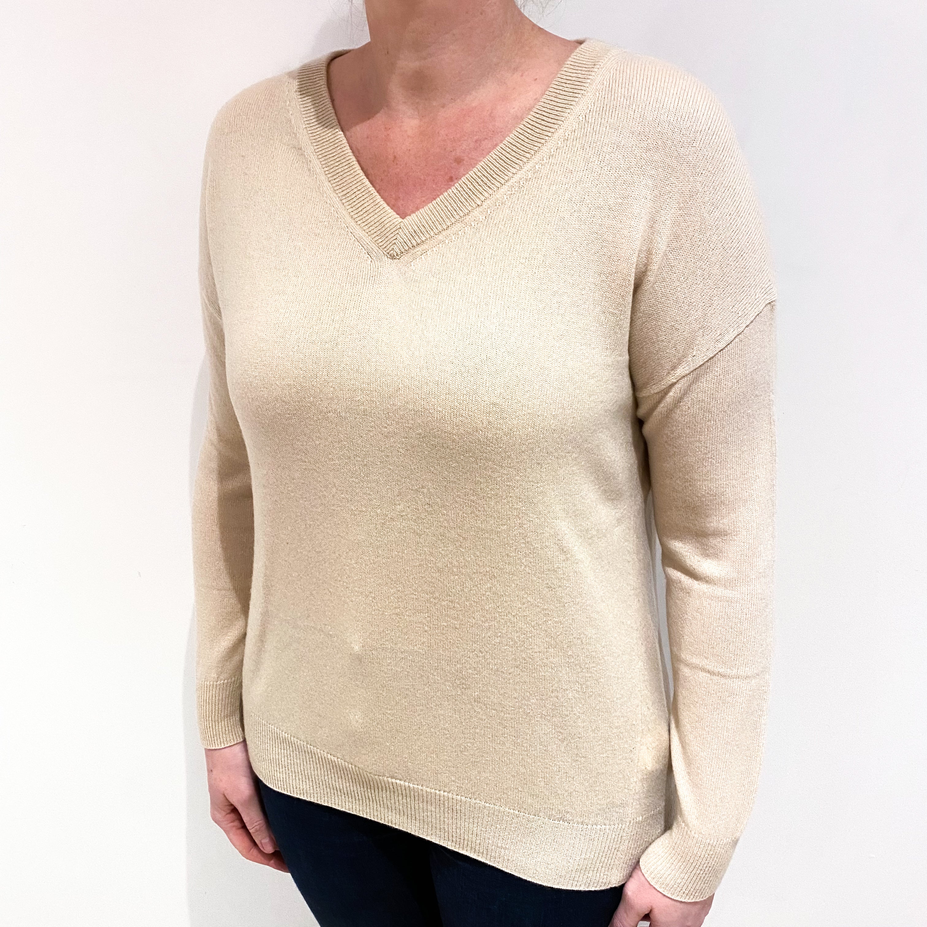 Framework Sand Beige Cashmere V Neck Jumper Large