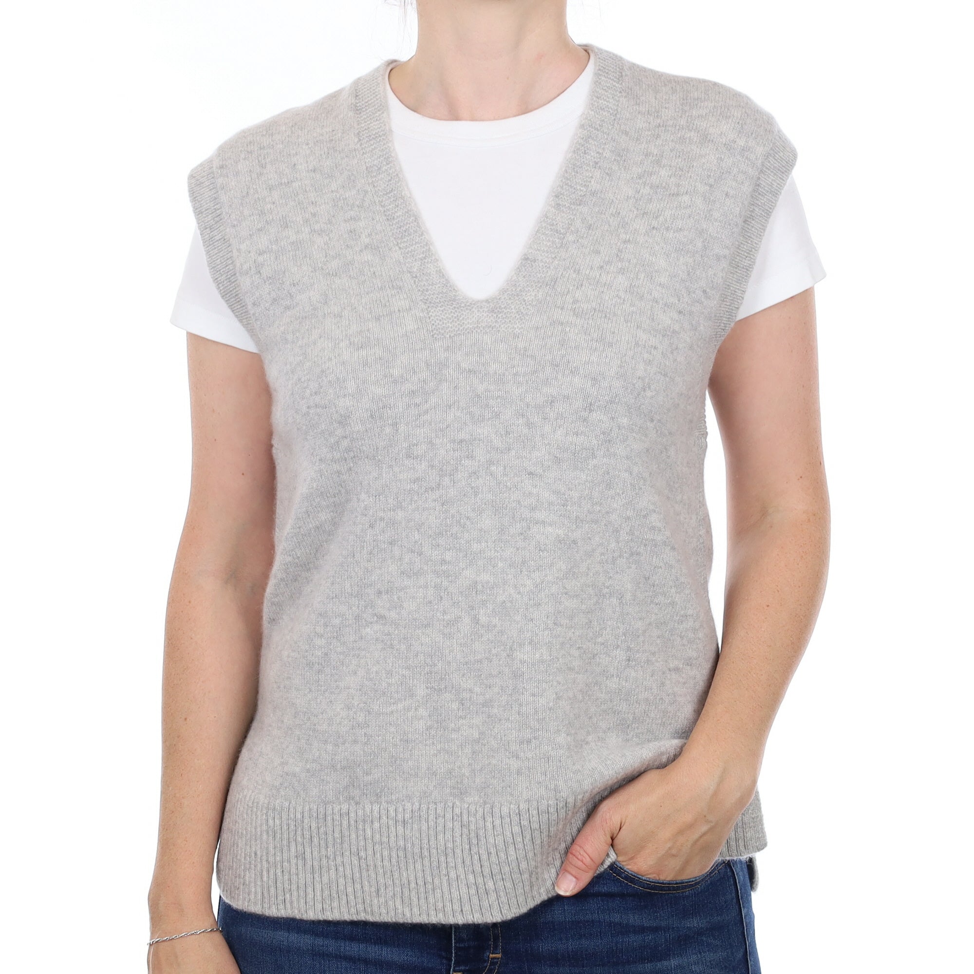 Brand New Mist Grey Luxury Cashmere Tank Top Small UK 8-10