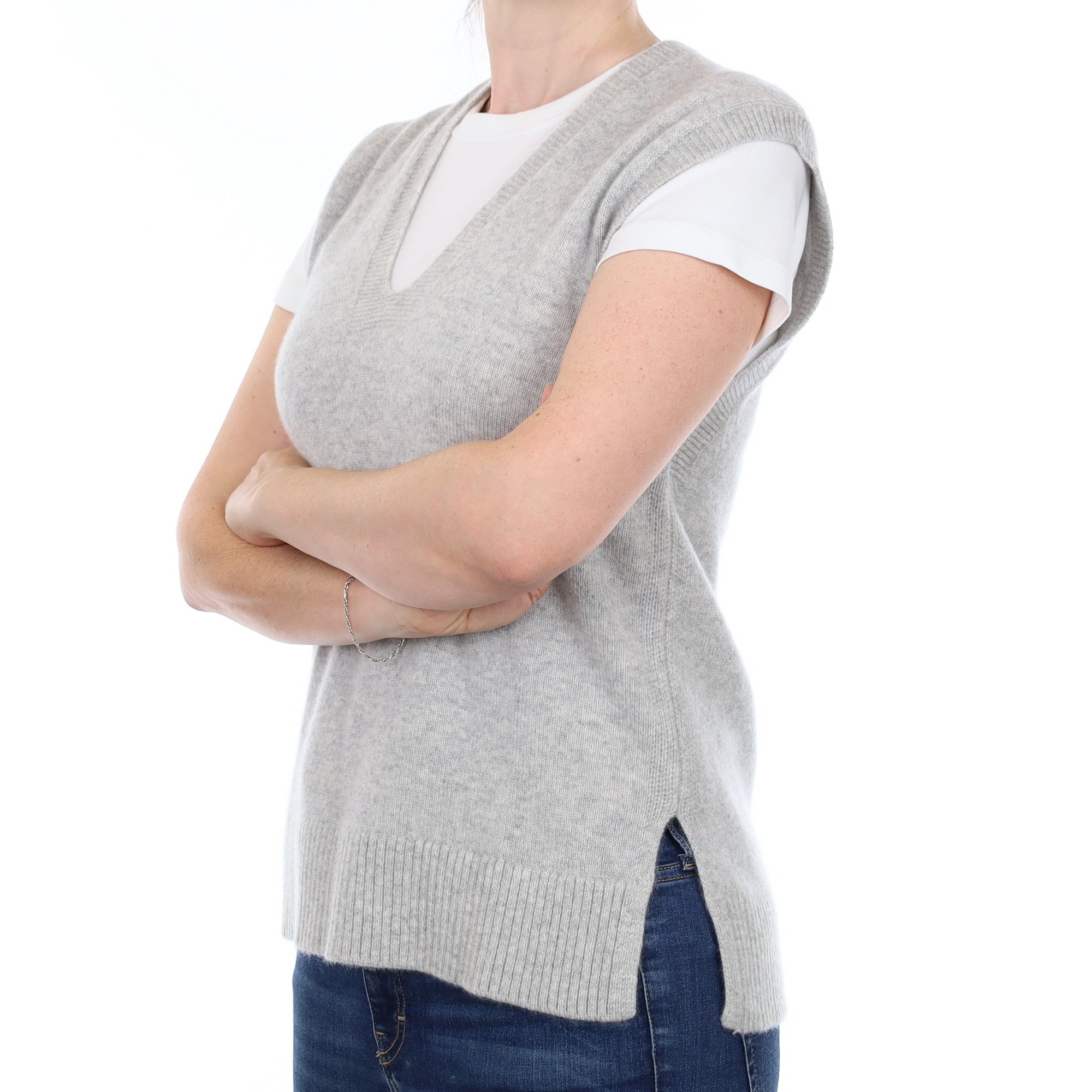 Brand New Mist Grey Luxury Cashmere Tank Top Small UK 8-10