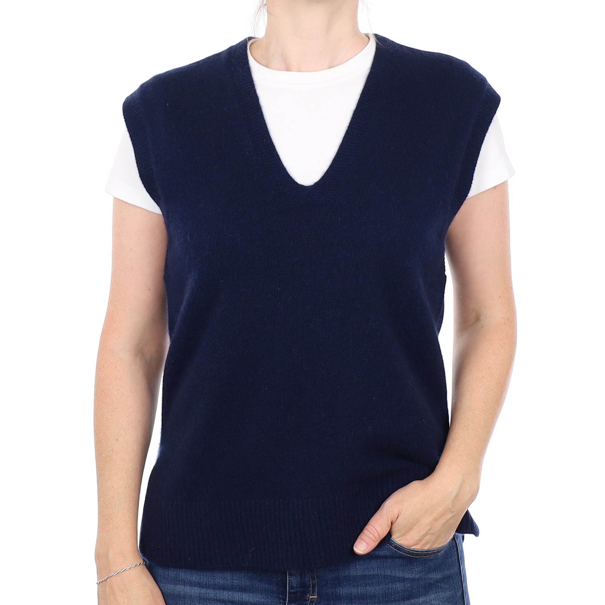 Brand New Navy Luxury Cashmere Tank Top Small UK 8-10