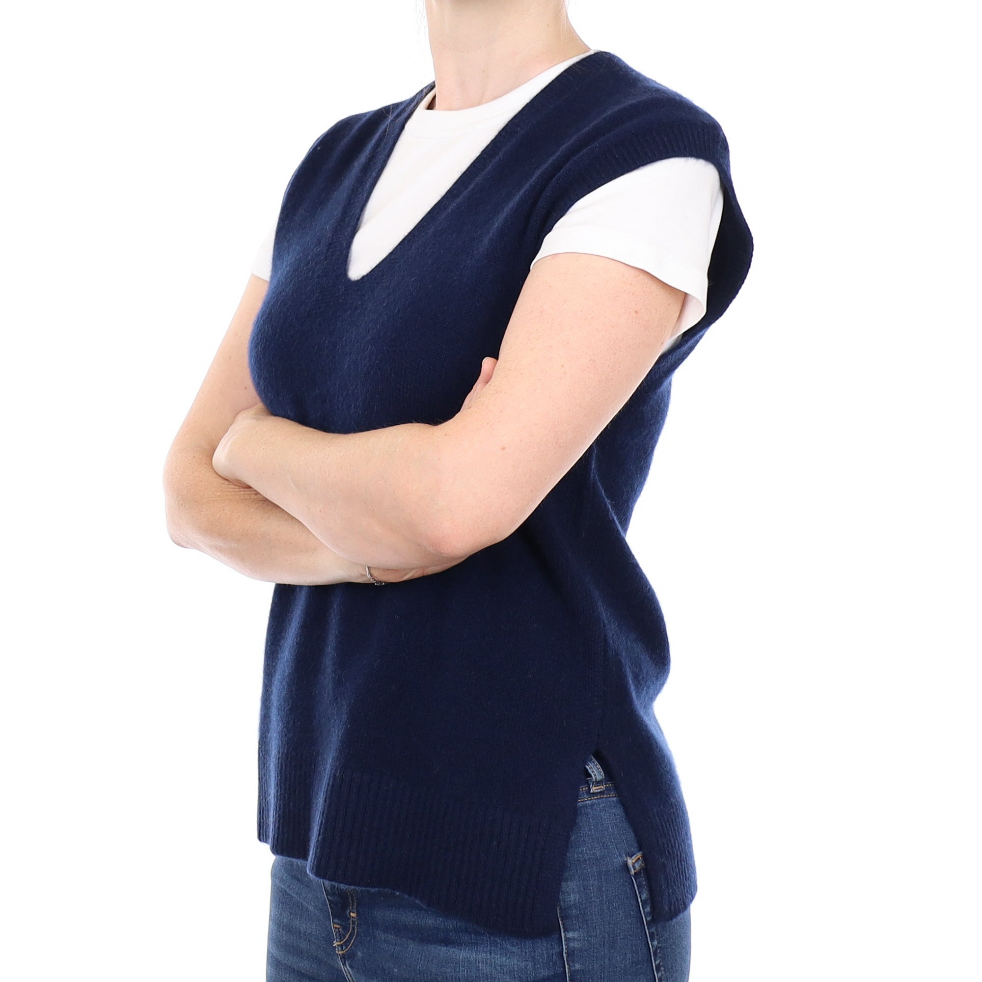 Brand New Navy Luxury Cashmere Tank Top Small UK 8-10