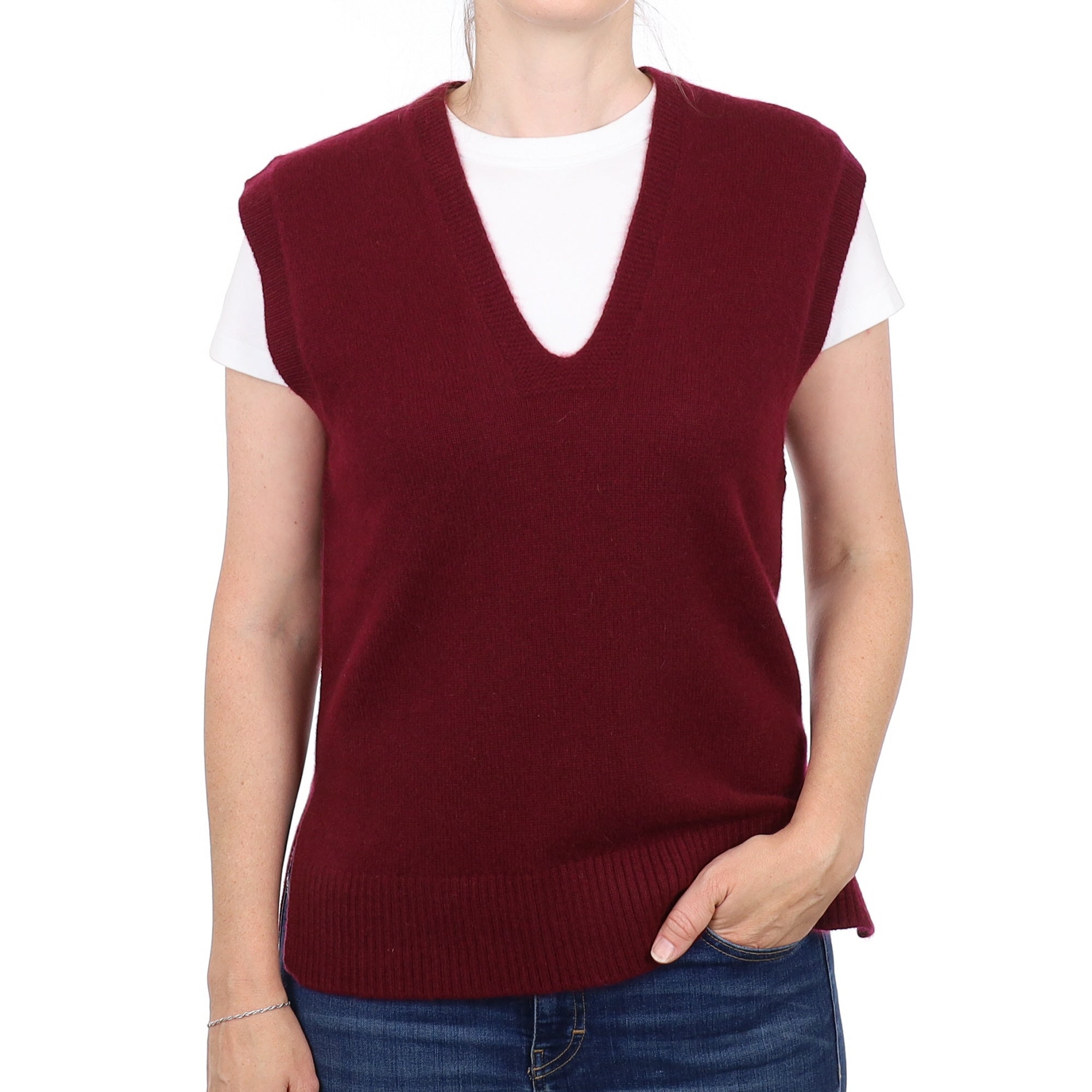 Brand New Rich Wine Luxury Cashmere Tank Top Small UK 8-10