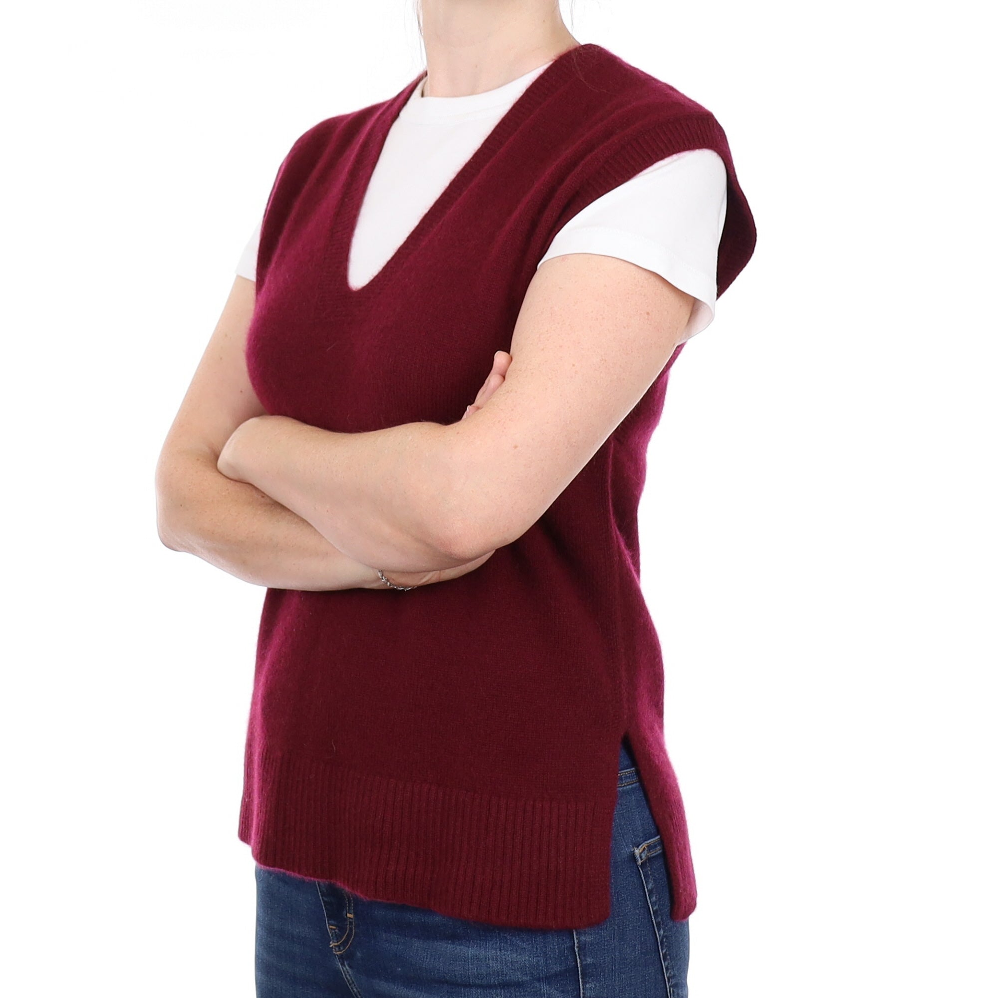 Brand New Rich Wine Luxury Cashmere Tank Top Small UK 8-10