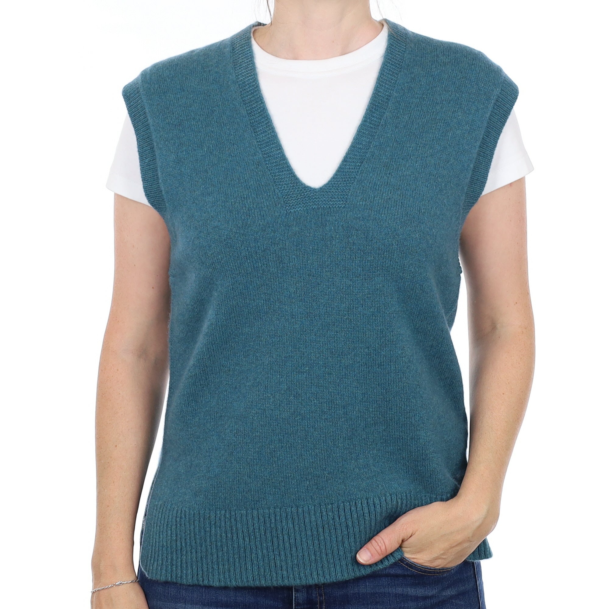 Brand New Ocean Green Luxury Cashmere Tank Top Small UK 8-10