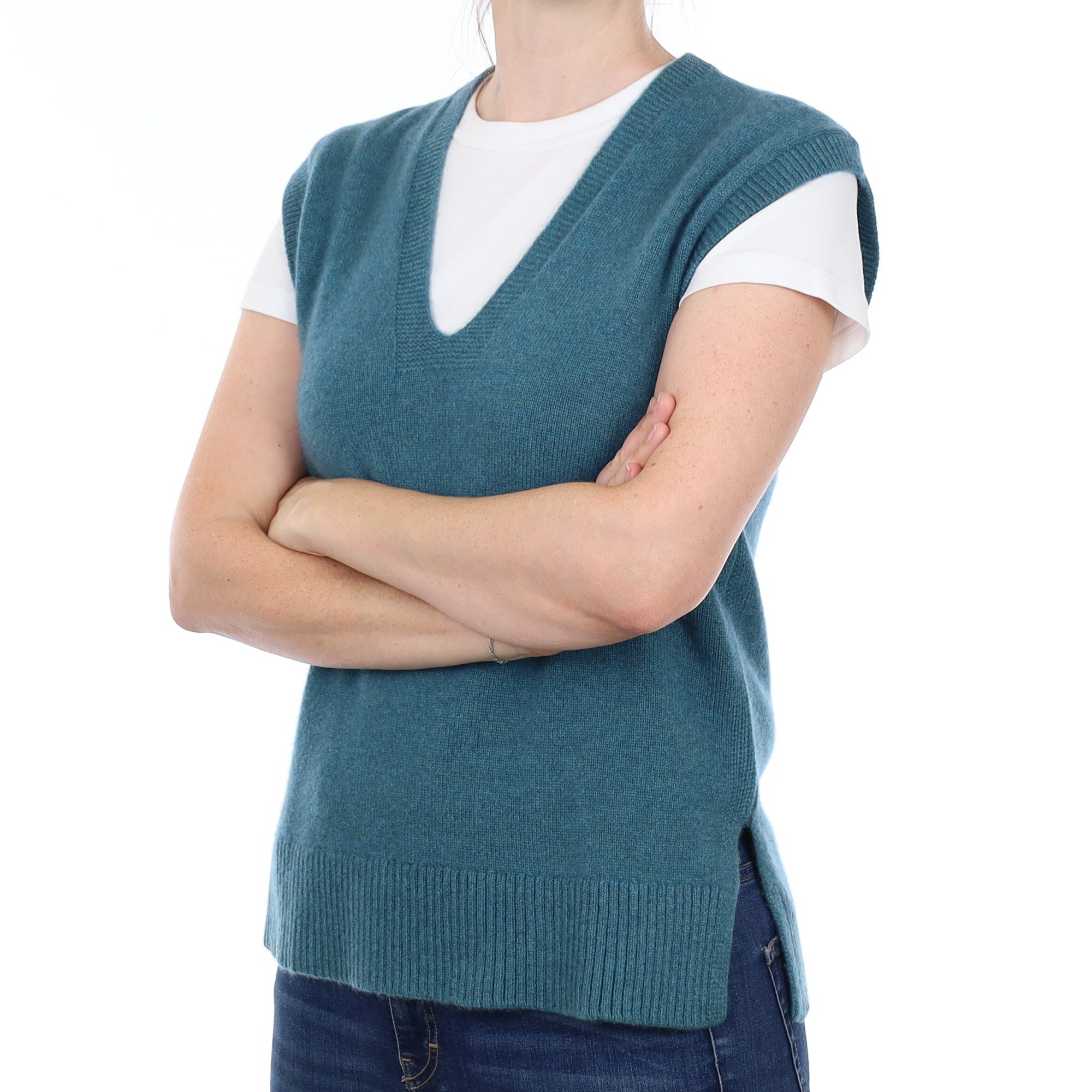 Brand New Ocean Green Luxury Cashmere Tank Top Small UK 8-10