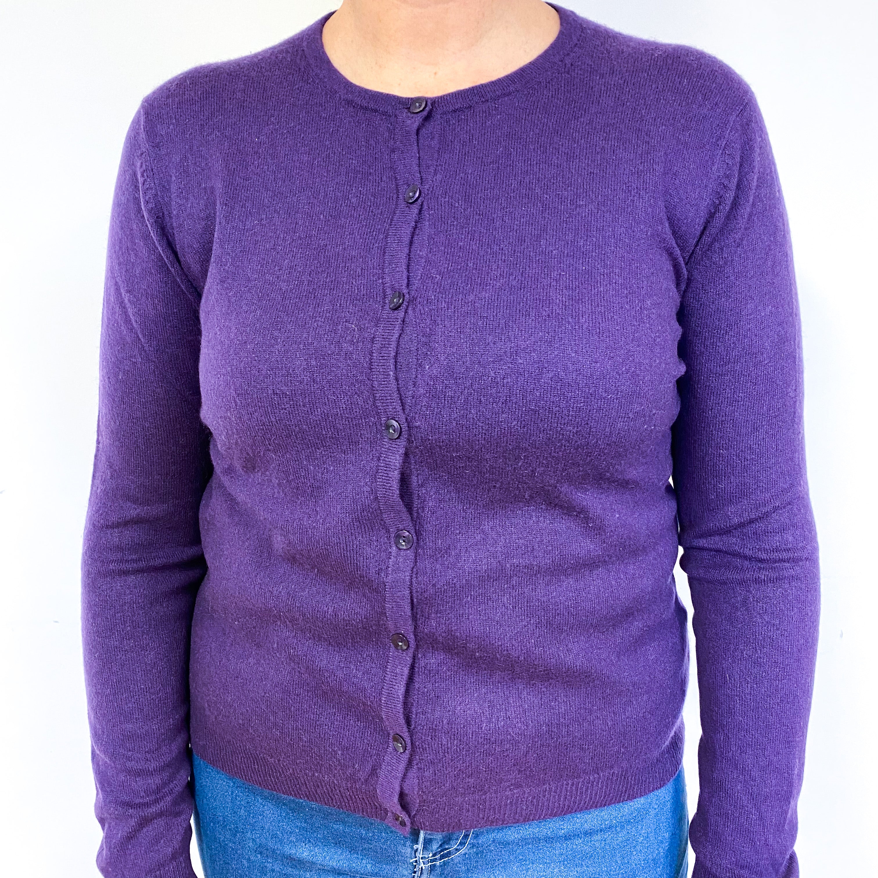 Iris Purple Cashmere Crew Neck Cardigan Large