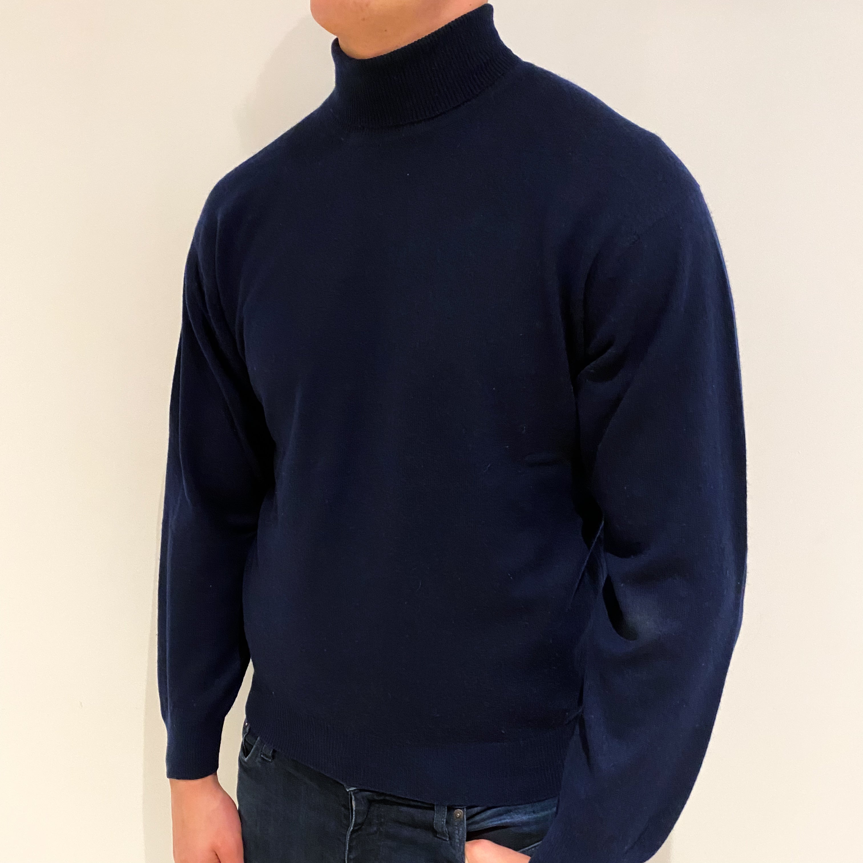 Men's Navy Cashmere Polo Neck Jumper XL