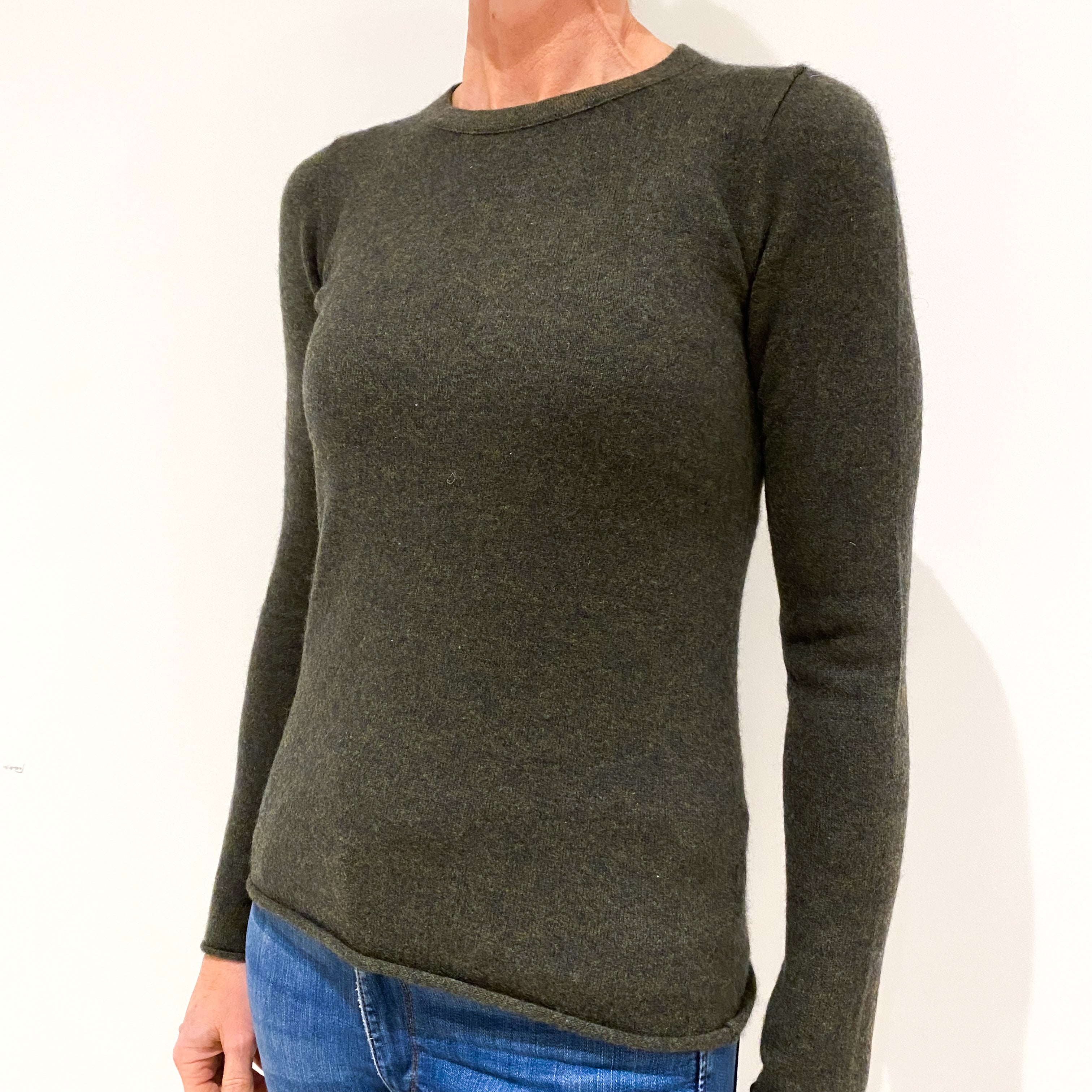Dark Moss Green Cashmere Crew Neck Jumper Small