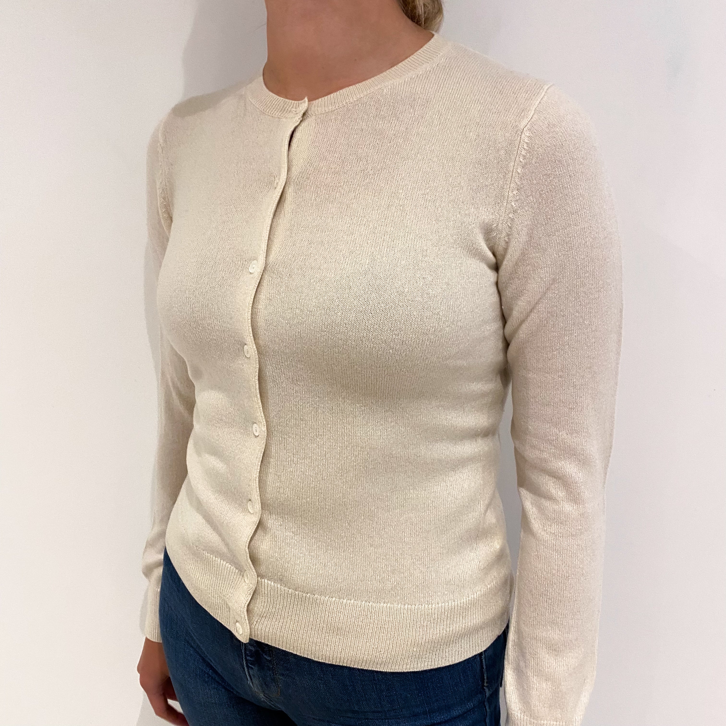 Vanilla Cream Cashmere Crew Cardigan Small