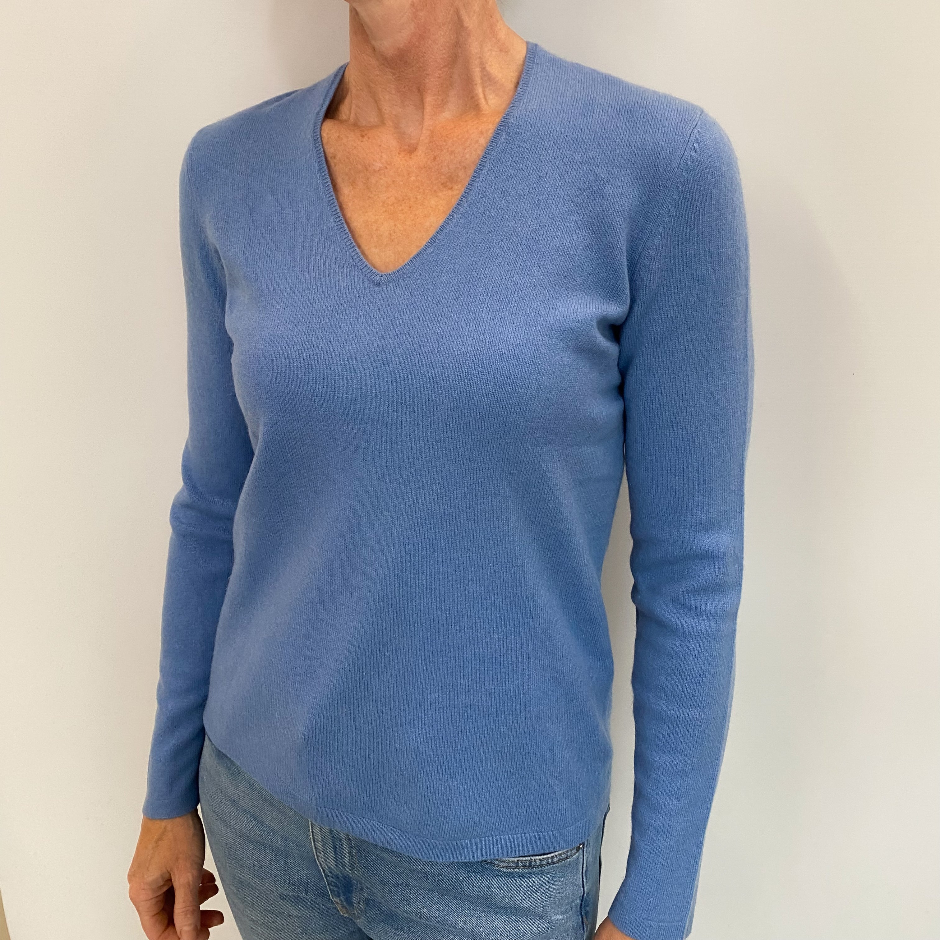 Sky Blue Cashmere V Neck Jumper Small