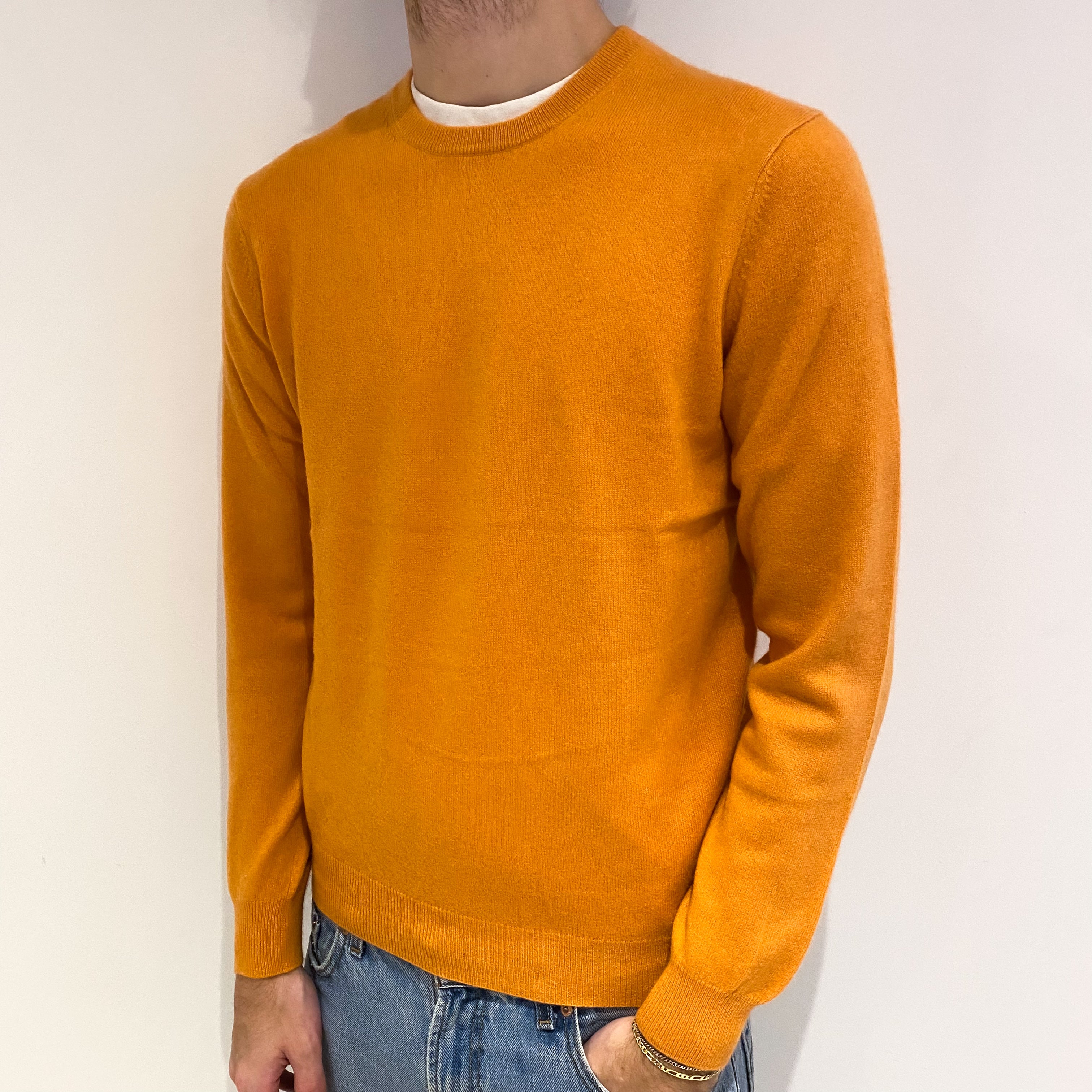 Men's Tangerine Orange Cashmere Crew Neck Jumper Medium