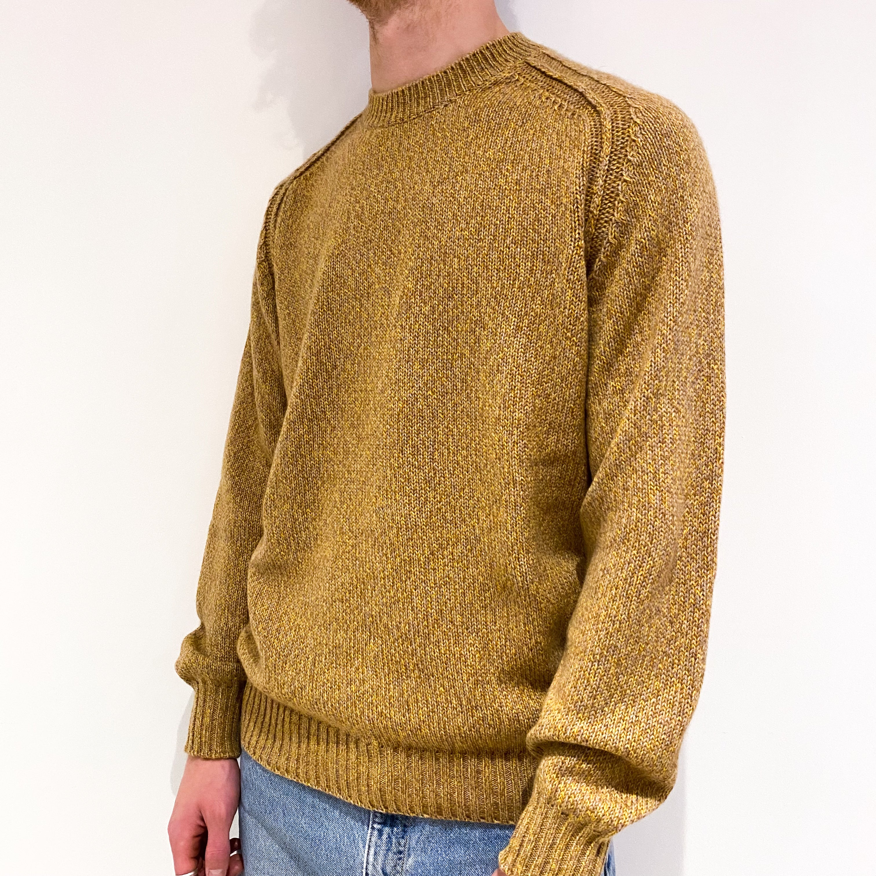 Men's Italian Golden Brown Marl Chunky Cashmere Crew Neck JumperLarge