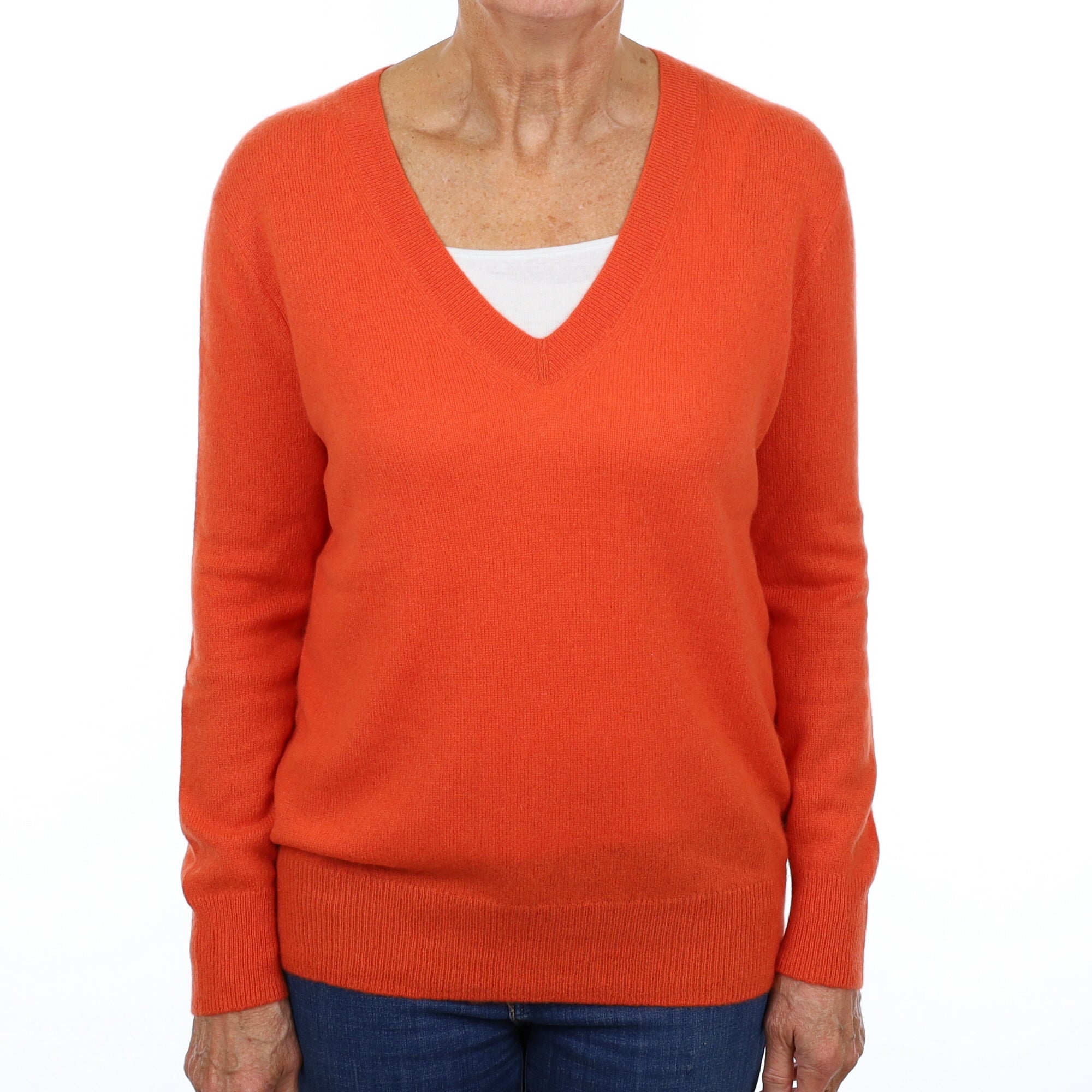 Vince Tangerine Orange Cashmere V Neck Jumper Medium