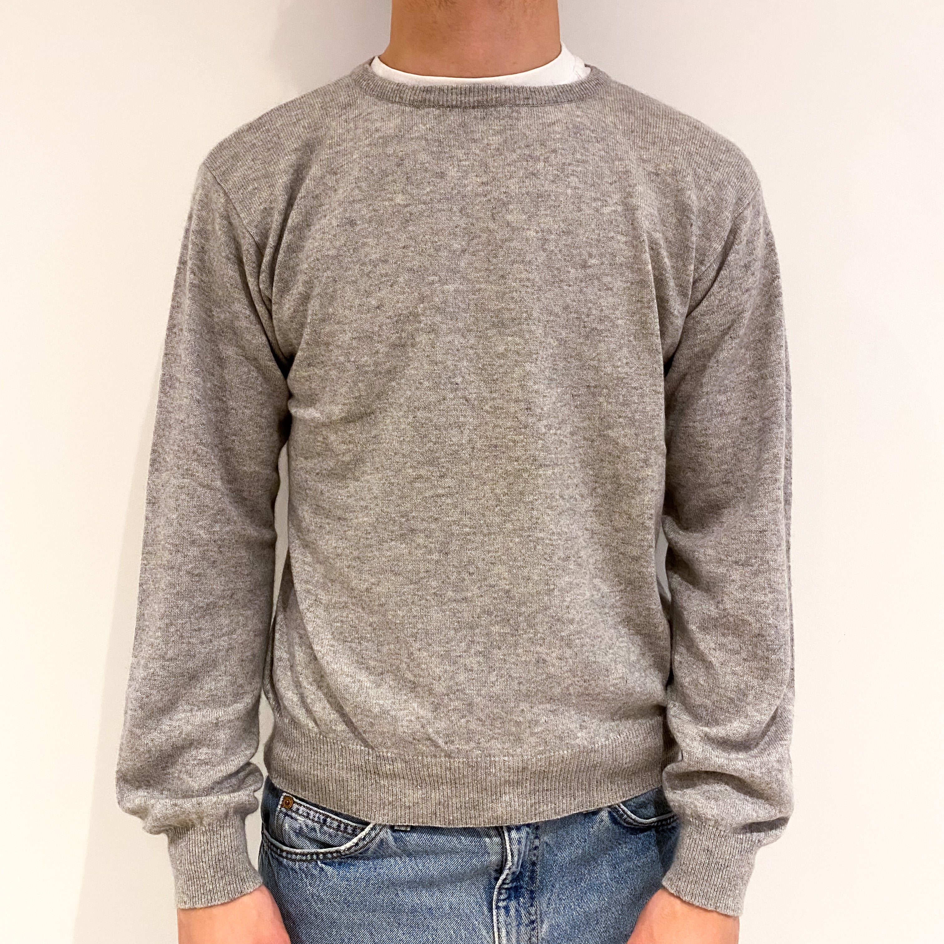 Men's Smoke Grey Cashmere Crew Neck Jumper Large