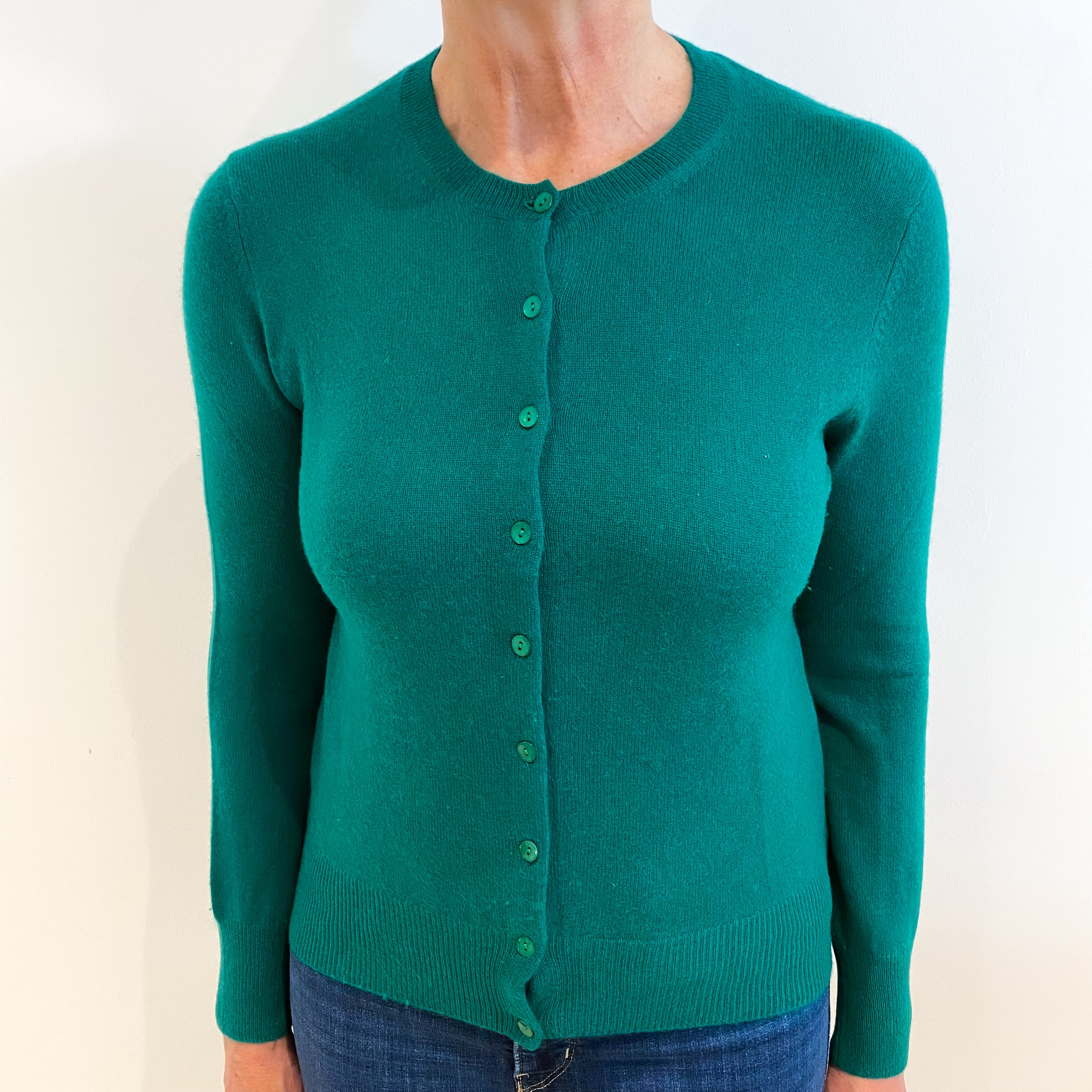 Shamrock Green Cashmere Crew Neck Cardigan Medium