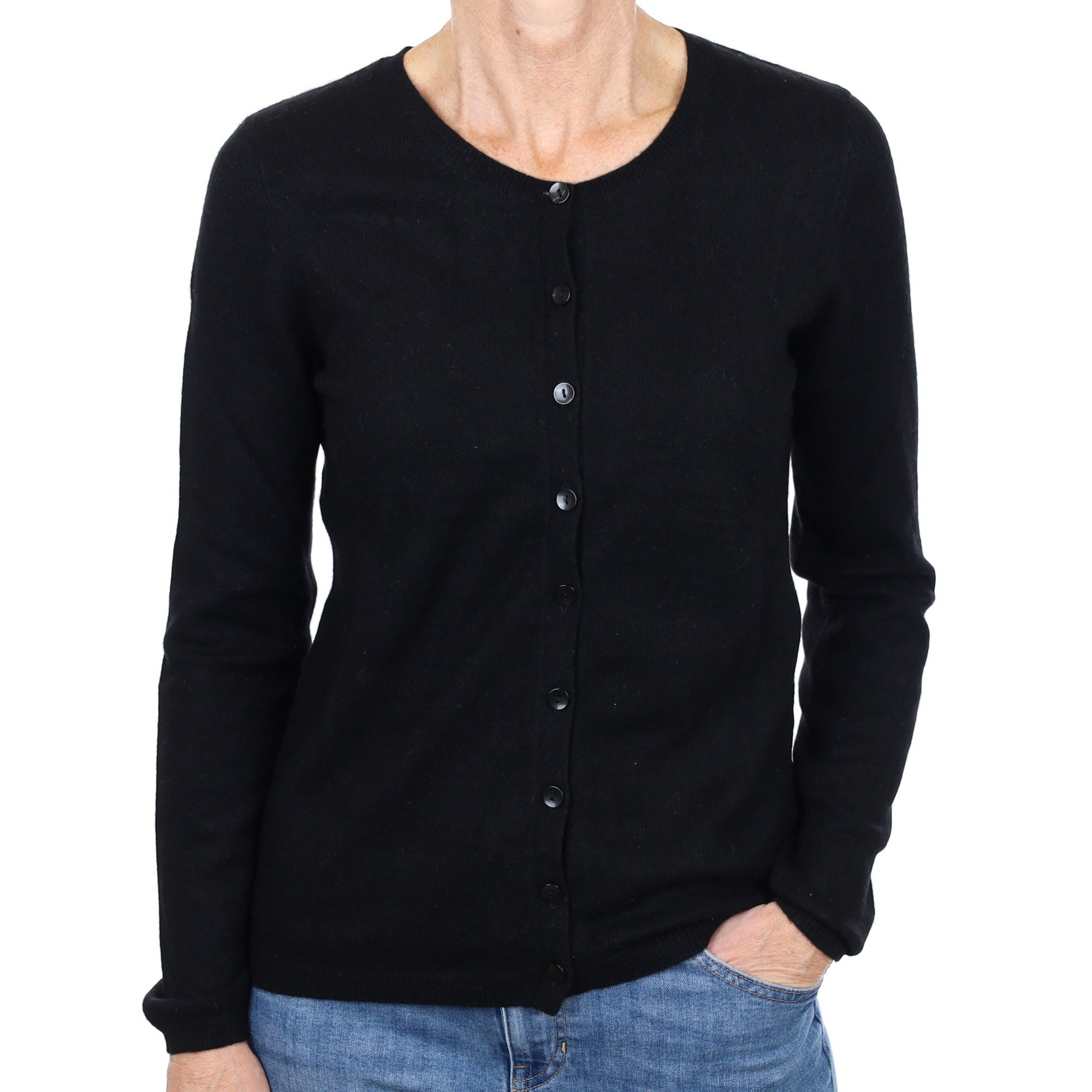 Black Cashmere Crew Neck Cardigan Small