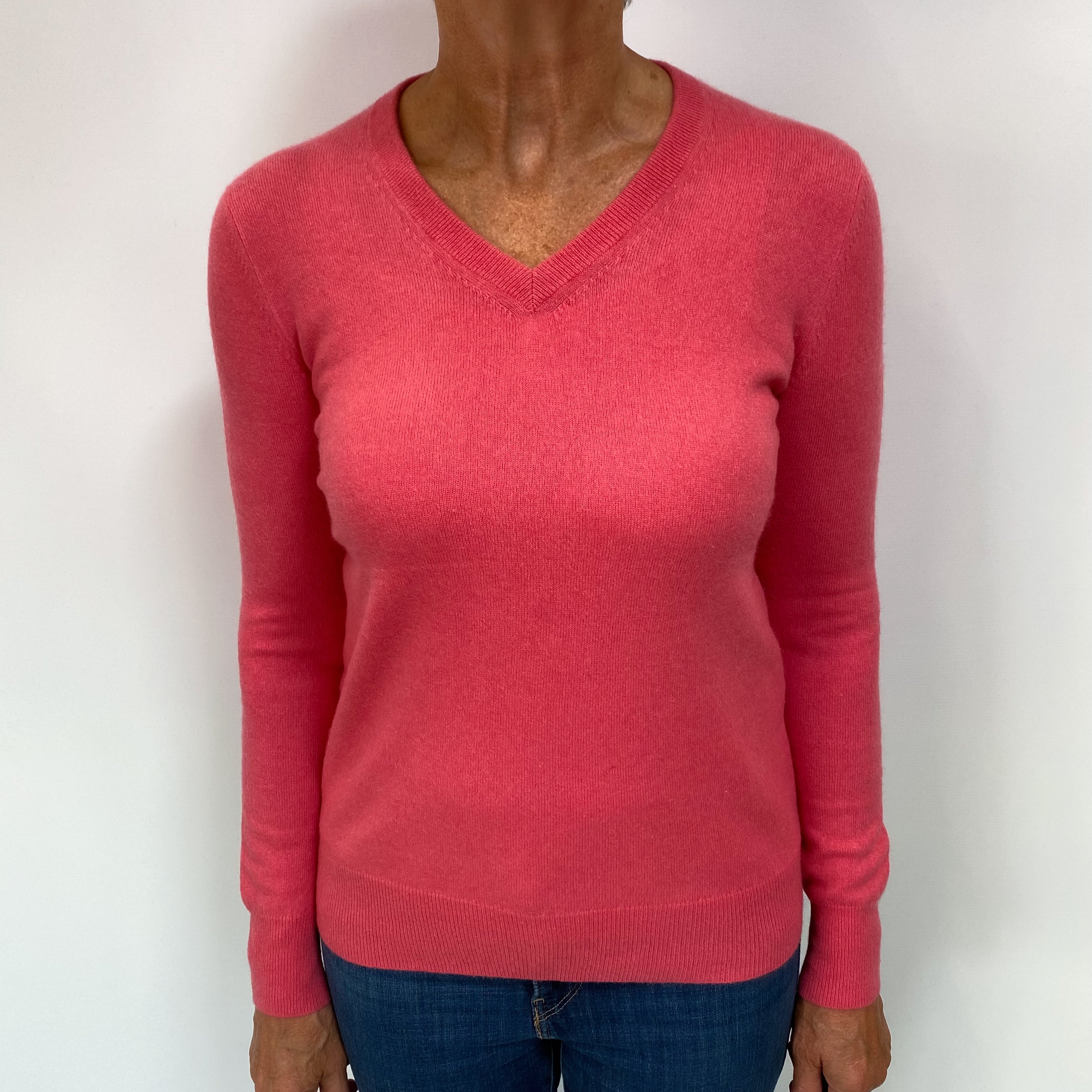 Bubblegum Pink Cashmere V Neck Jumper Medium