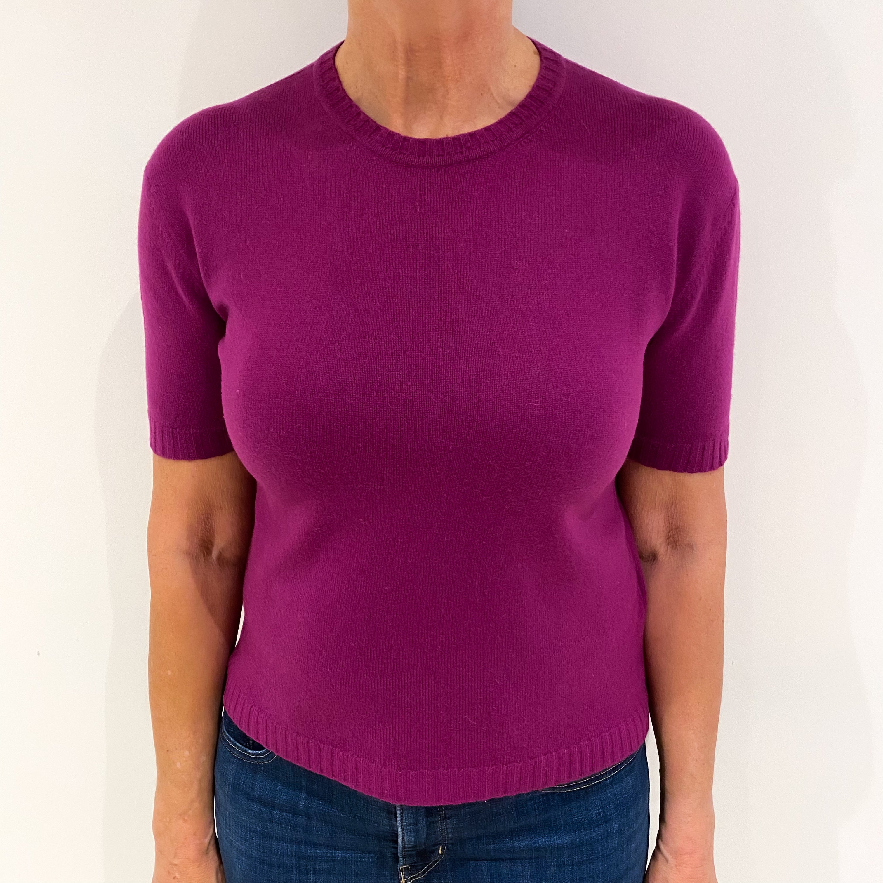 Megenta Purple Short Sleeved Cashmere Turtle Neck Jumper Medium