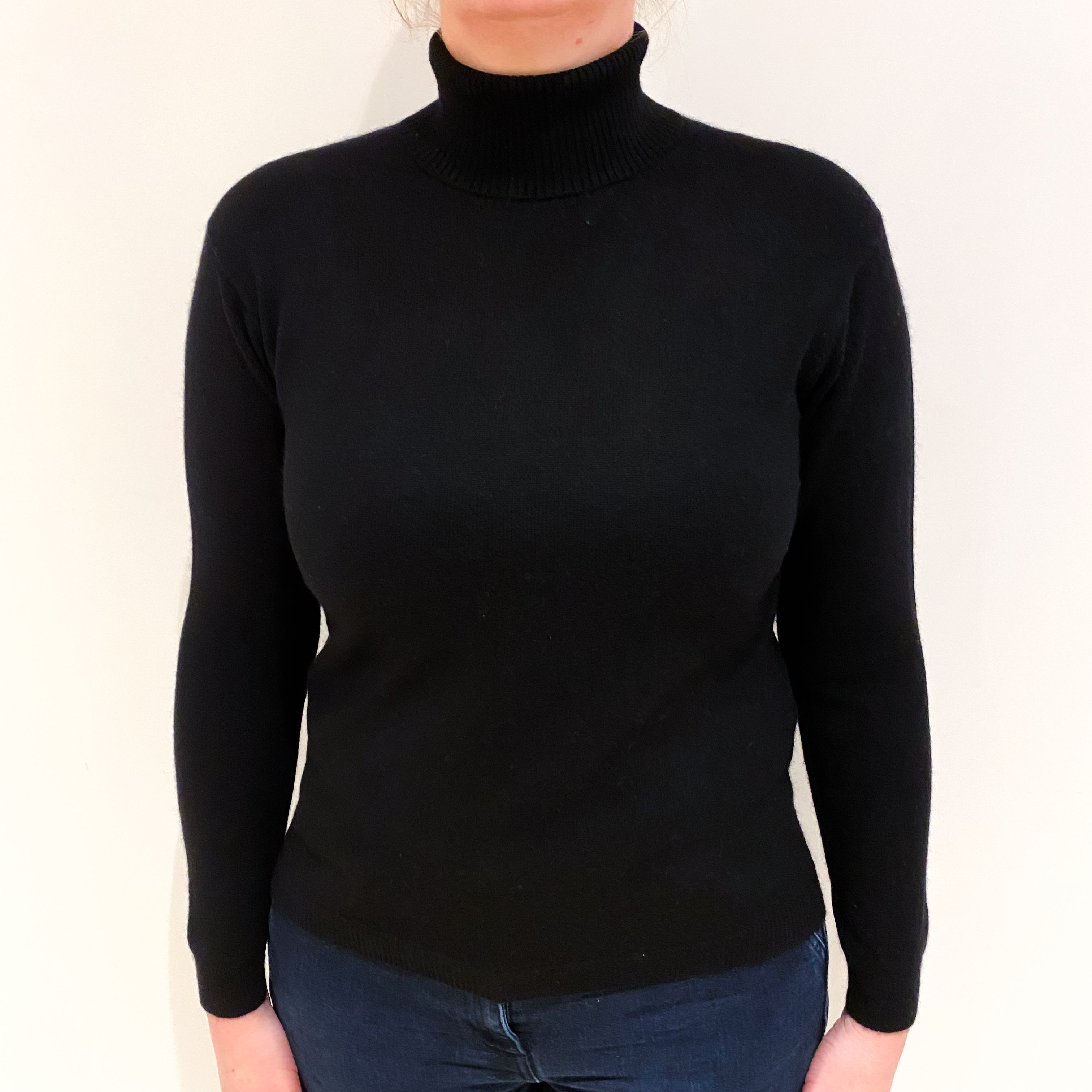 Black Cashmere Polo Neck Jumper Large