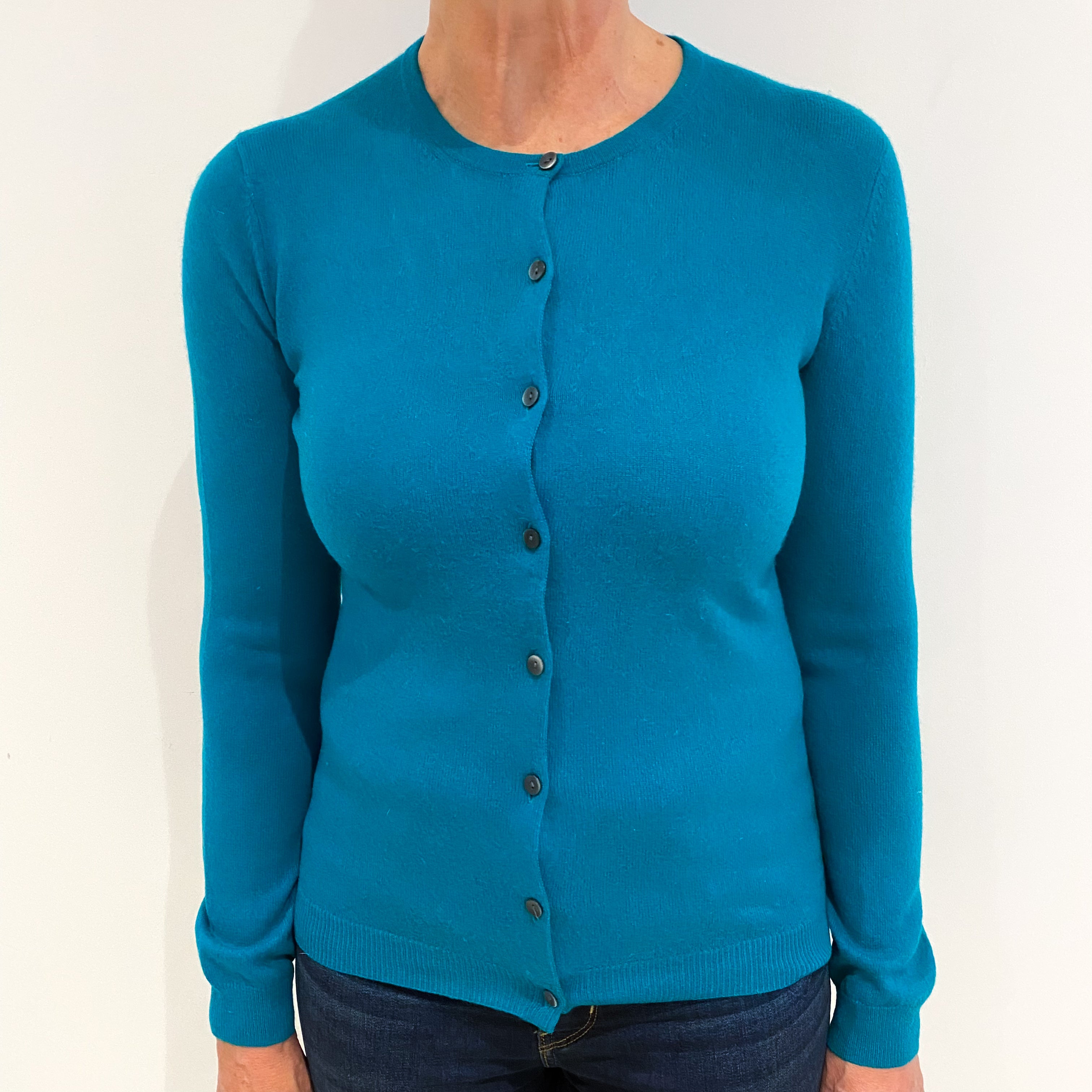 Emerald Green Cashmere Crew Neck Cardigan Medium