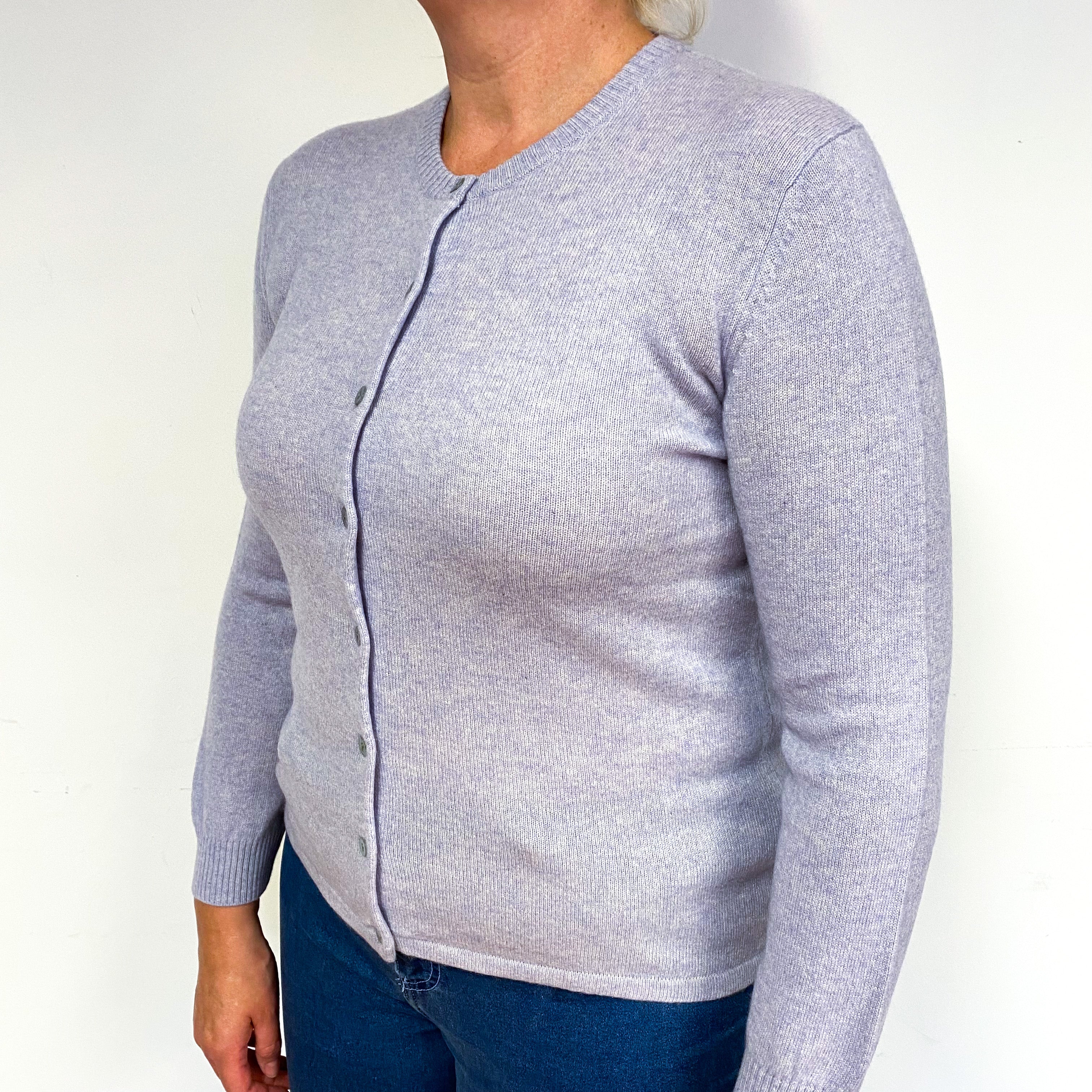 Pale Purple Cashmere Crew Neck Cardigan Large