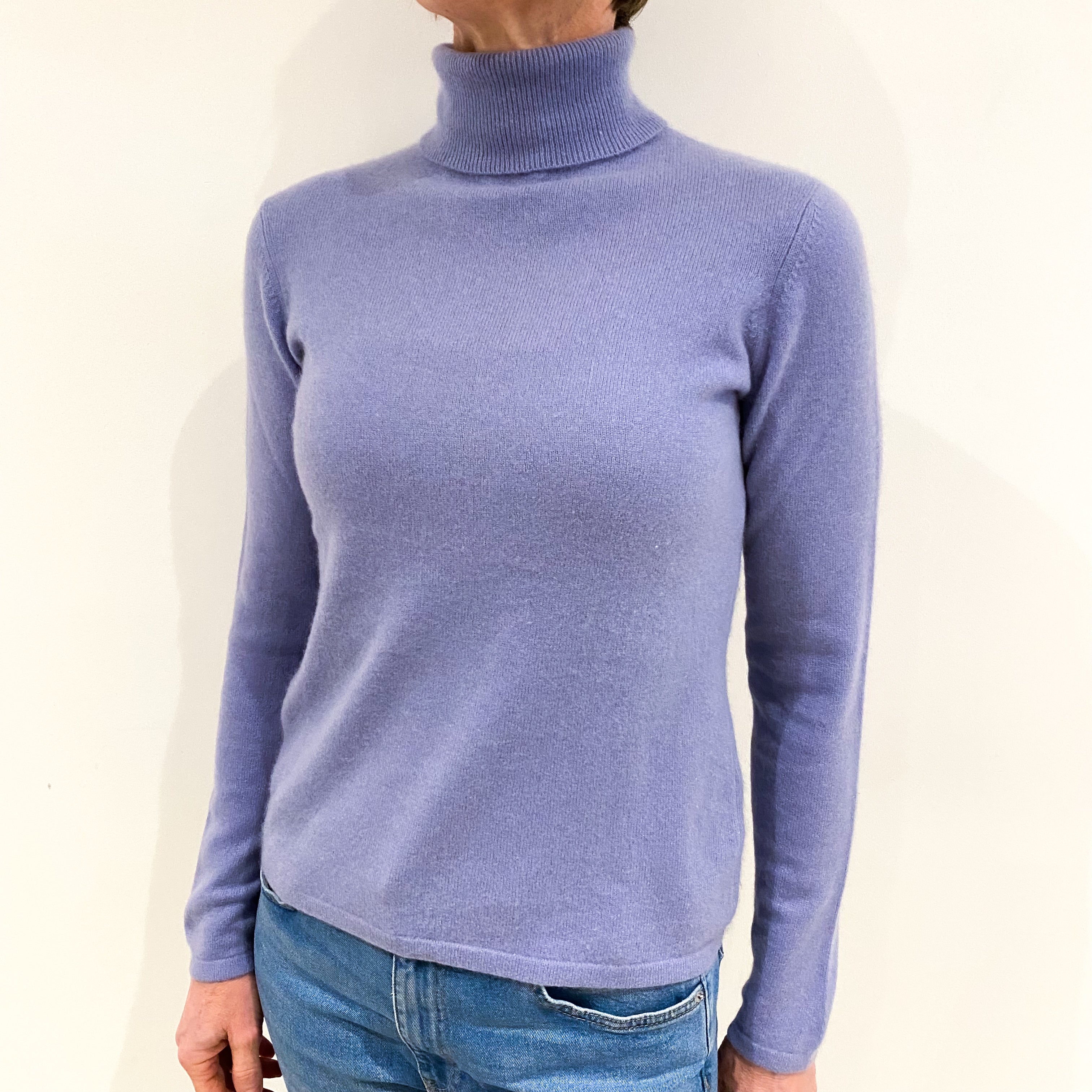 Lavender Purple Cashmere Polo Neck Jumper Small
