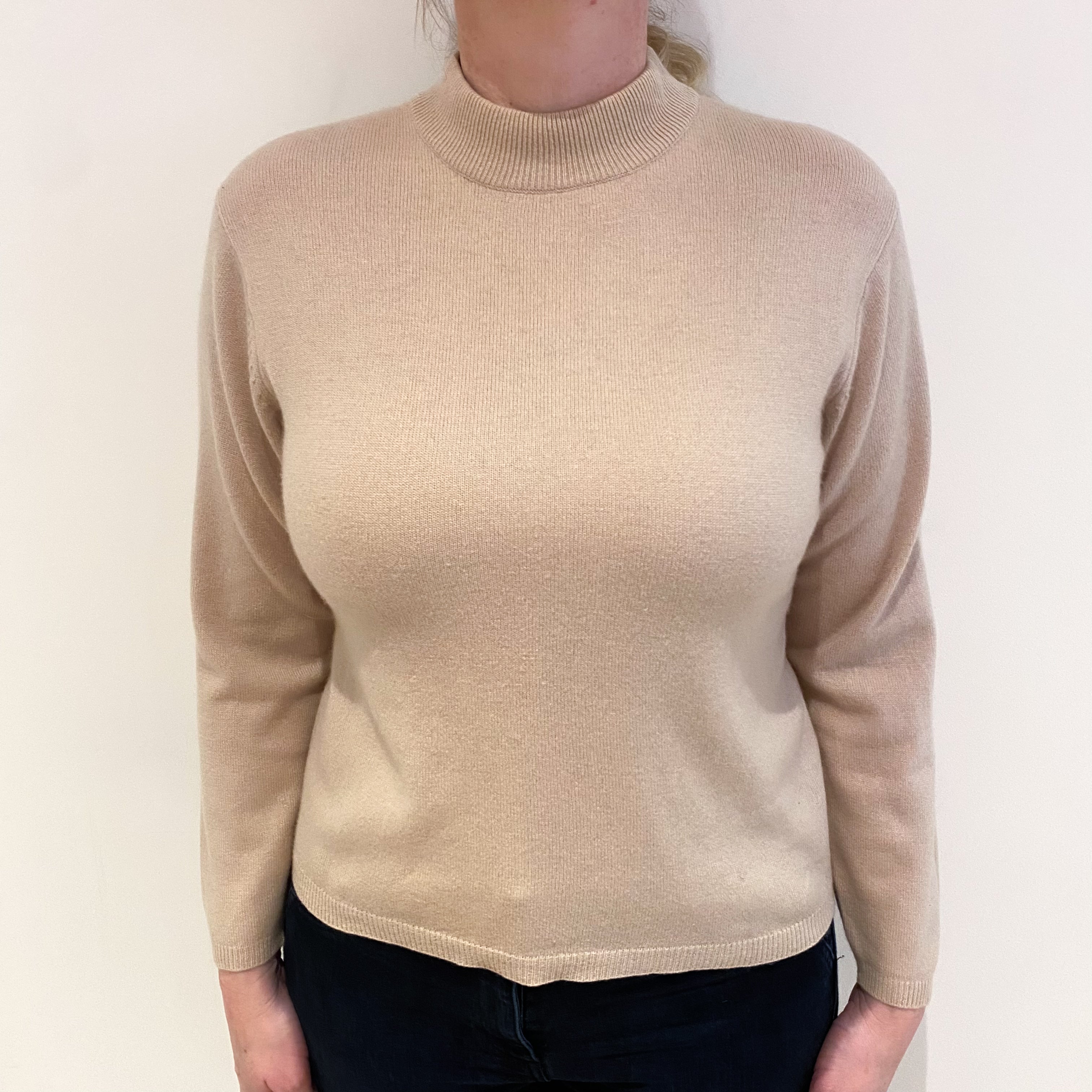 Sand Beige Cashmere Turtle Neck Jumper Large