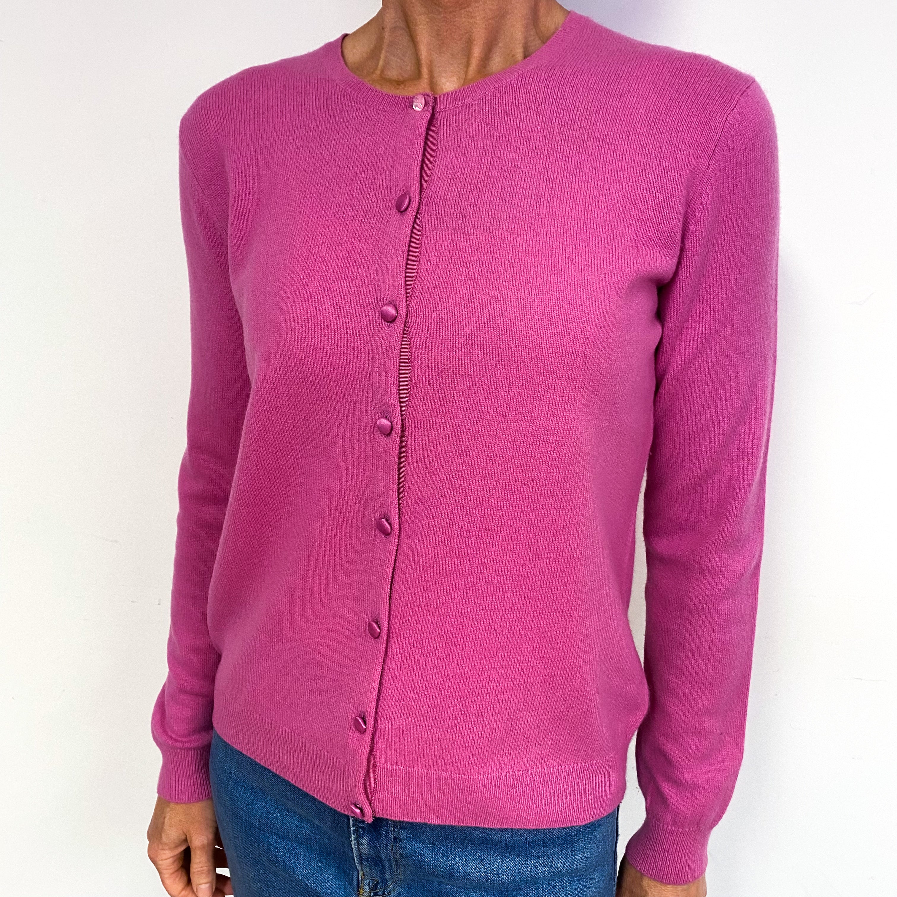 Sweet Pea Pink Cashmere Crew Neck Cardigan Medium