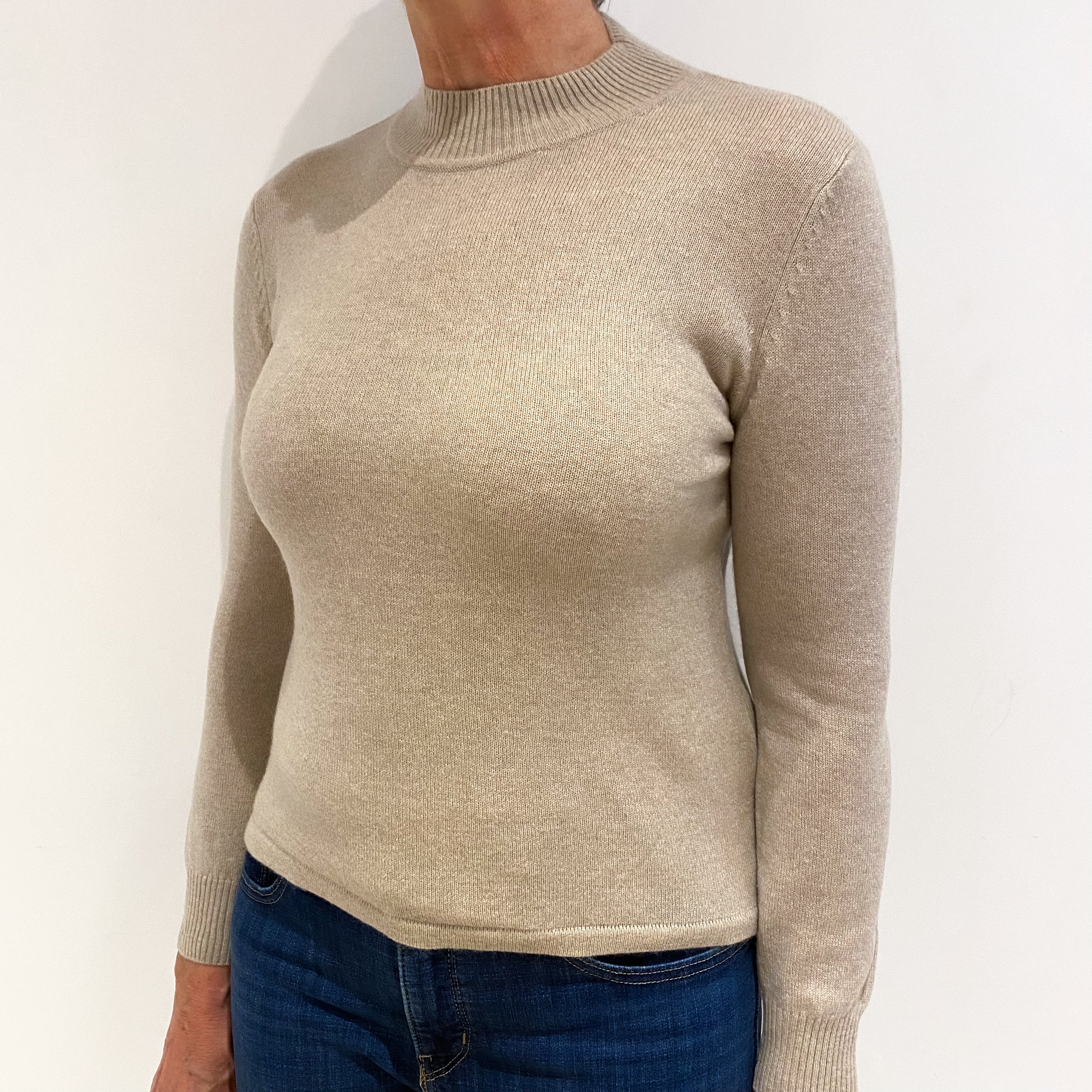 Buff Beige Cashmere Turtle Neck Jumper Medium