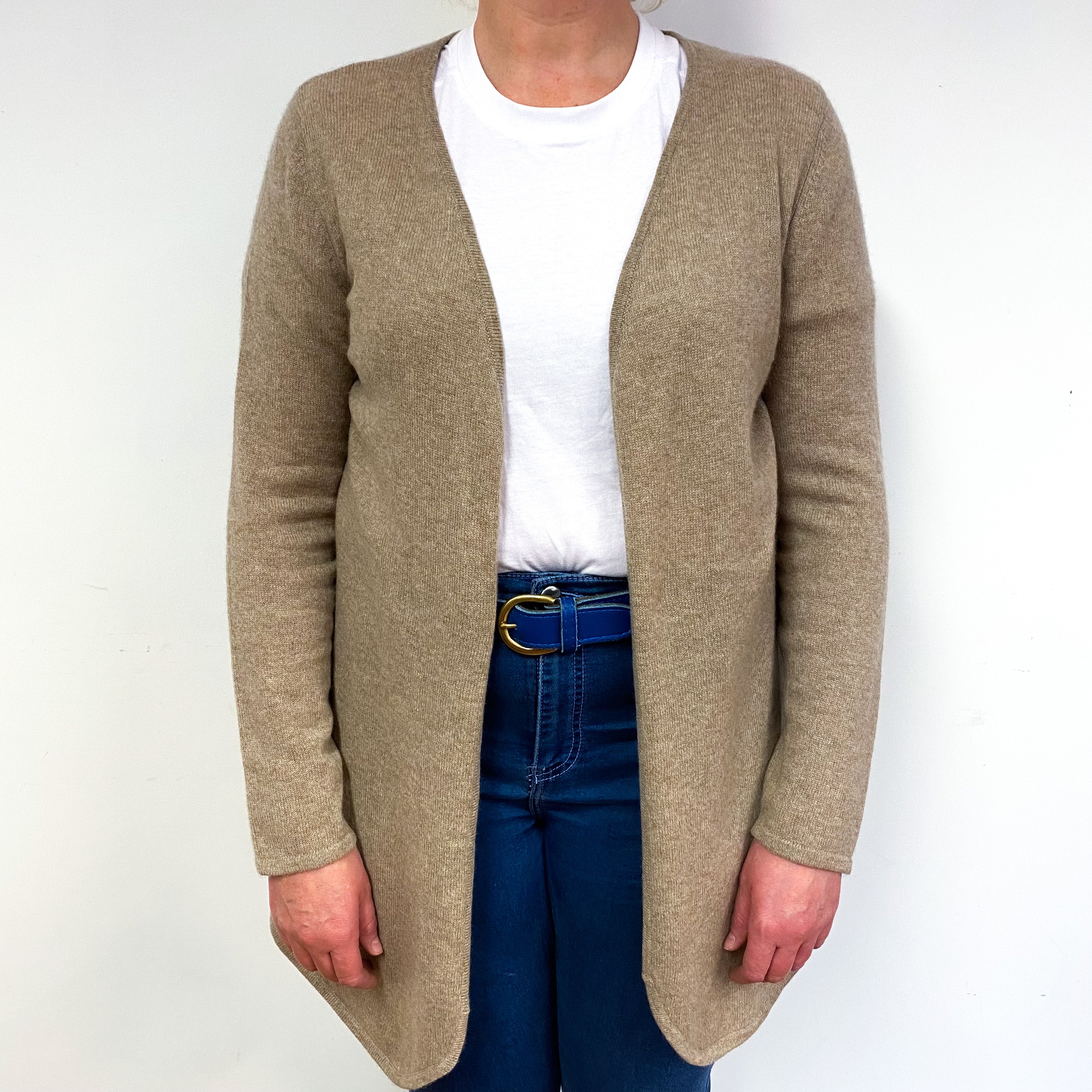 Taupe Brown Cashmere Edge to Edge Cardigan Large
