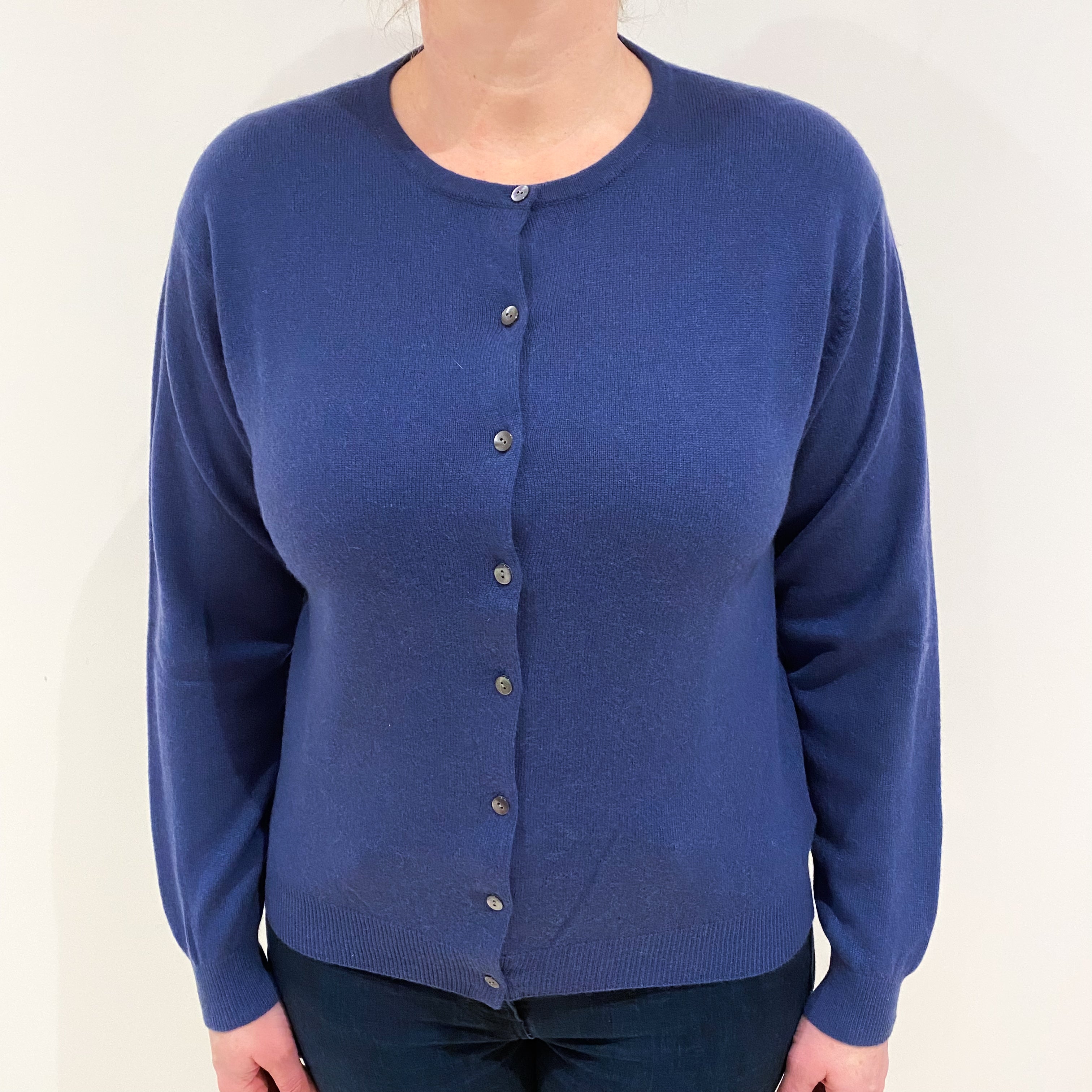 Naval Blue Cashmere Crew Neck Cardigan Large