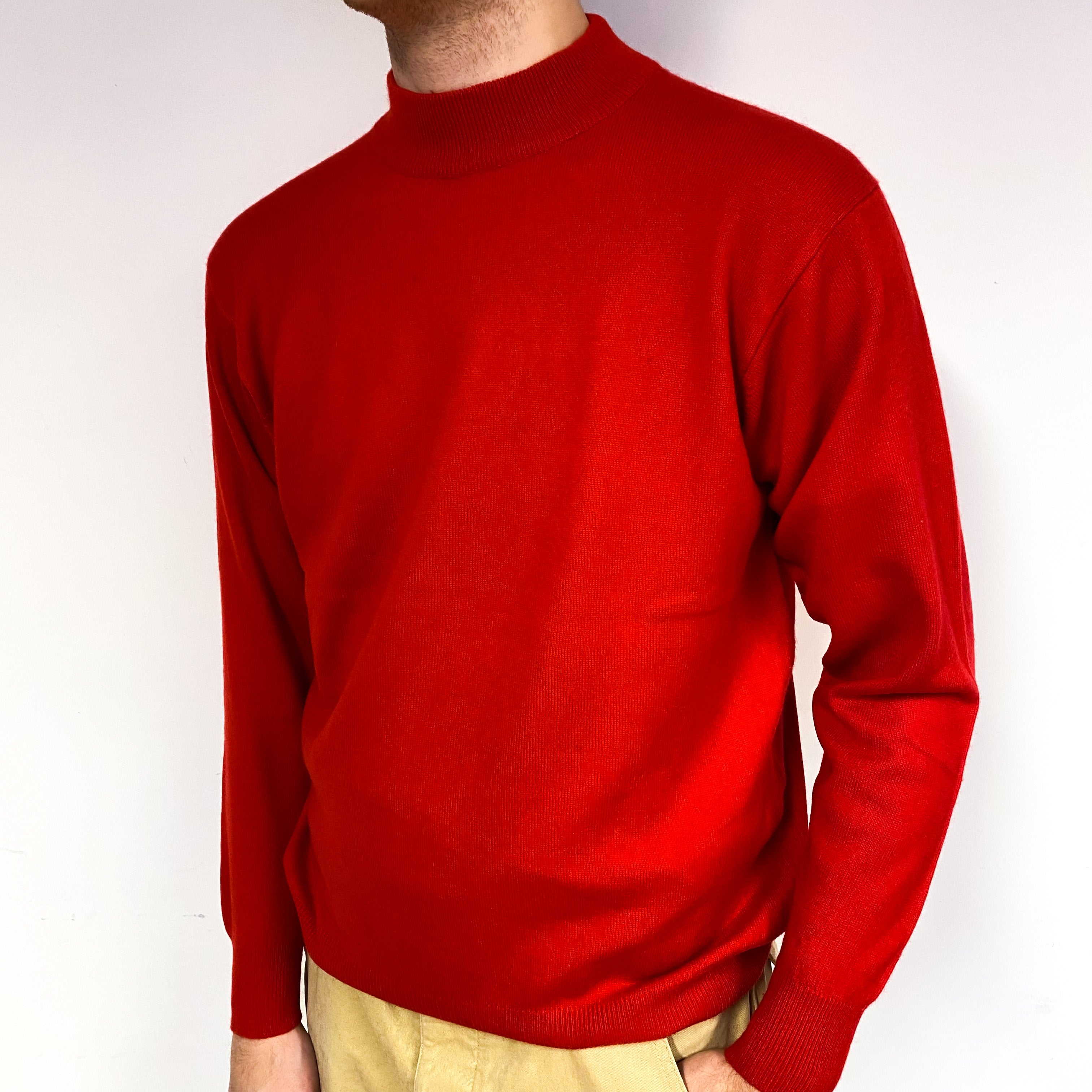 Men's Berry Red Cashmere Crew Neck Jumper Large