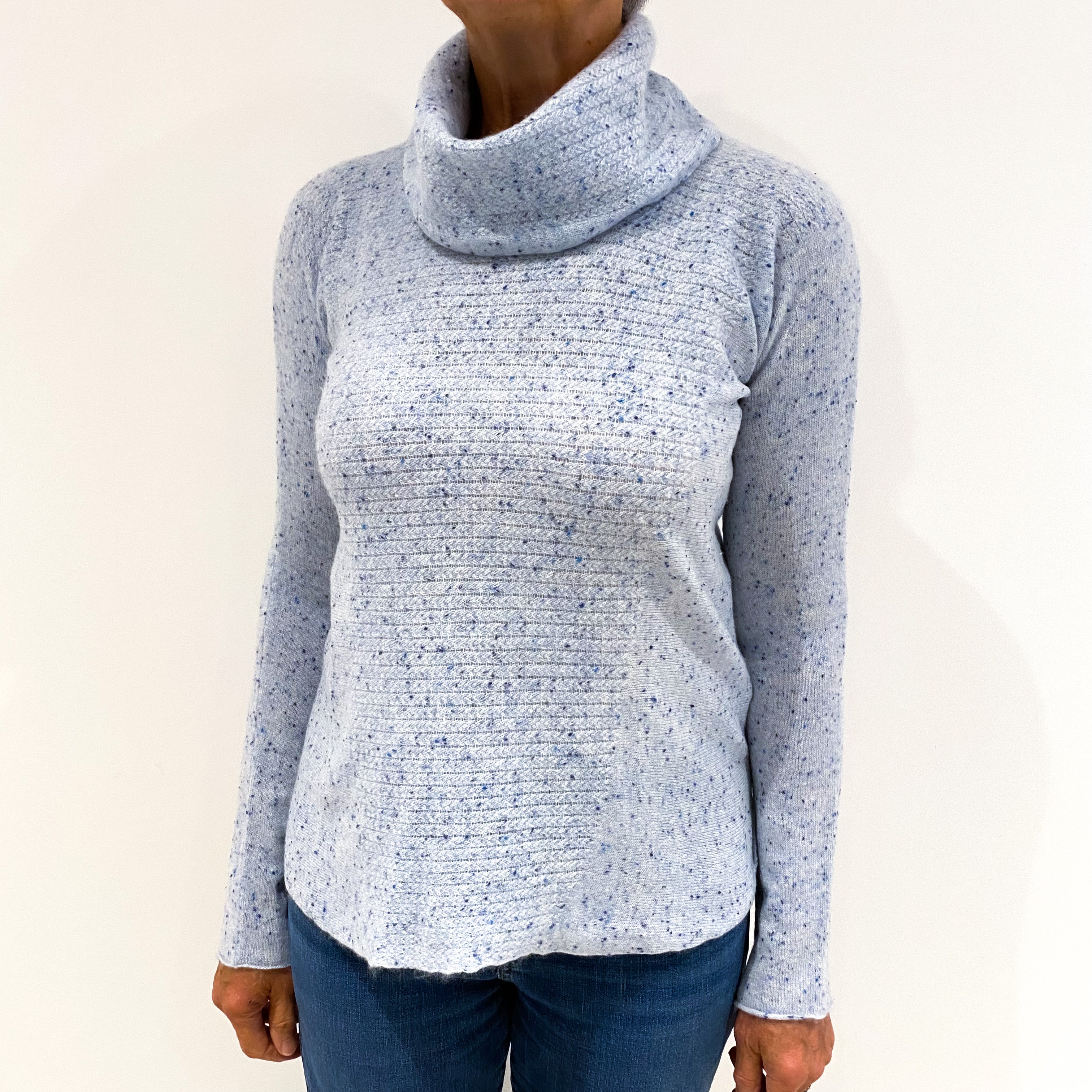 Powder Blue Fleck Cashmere Cowl Neck Jumper Medium