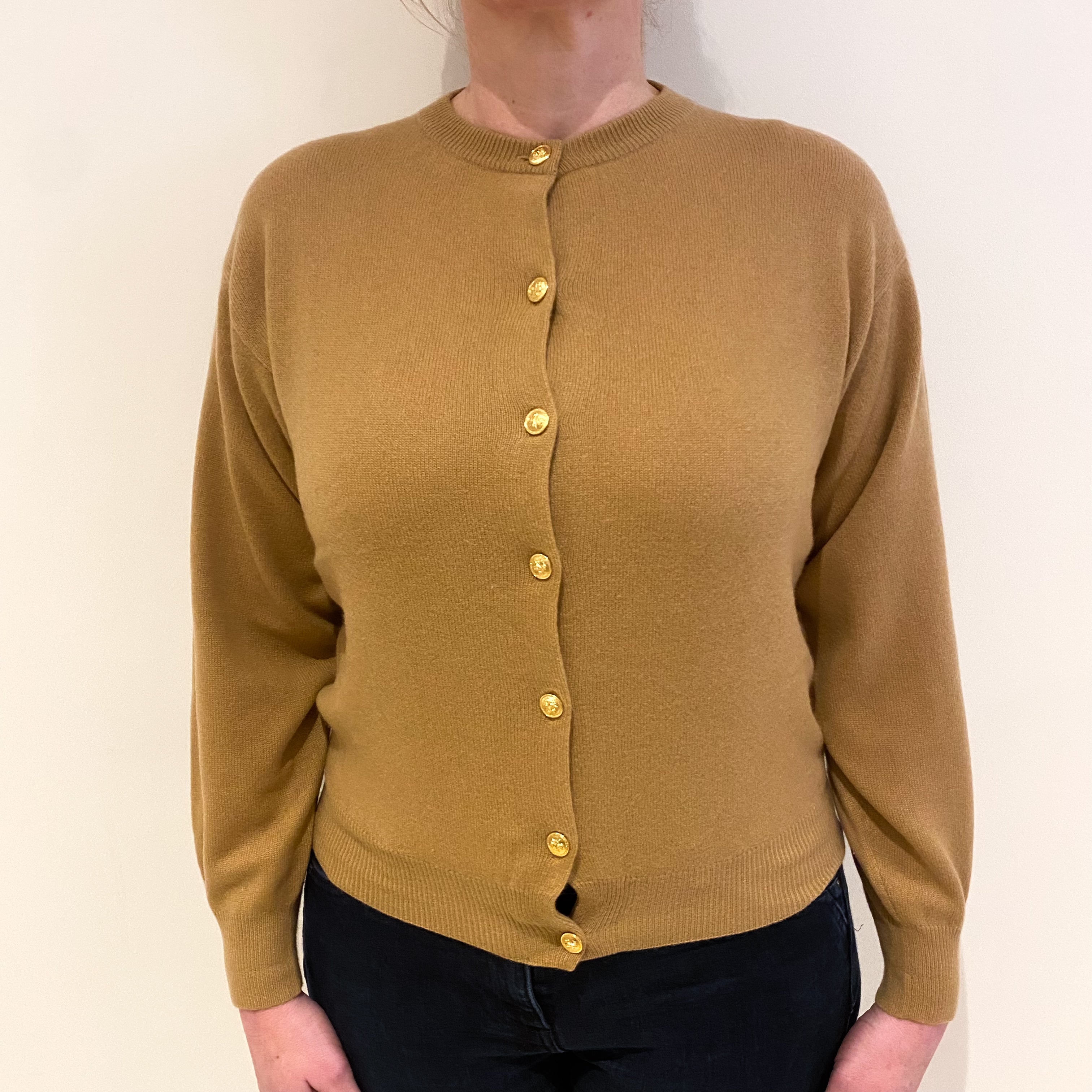 Camel Brown Cashmere Crew Neck Cardigan Large