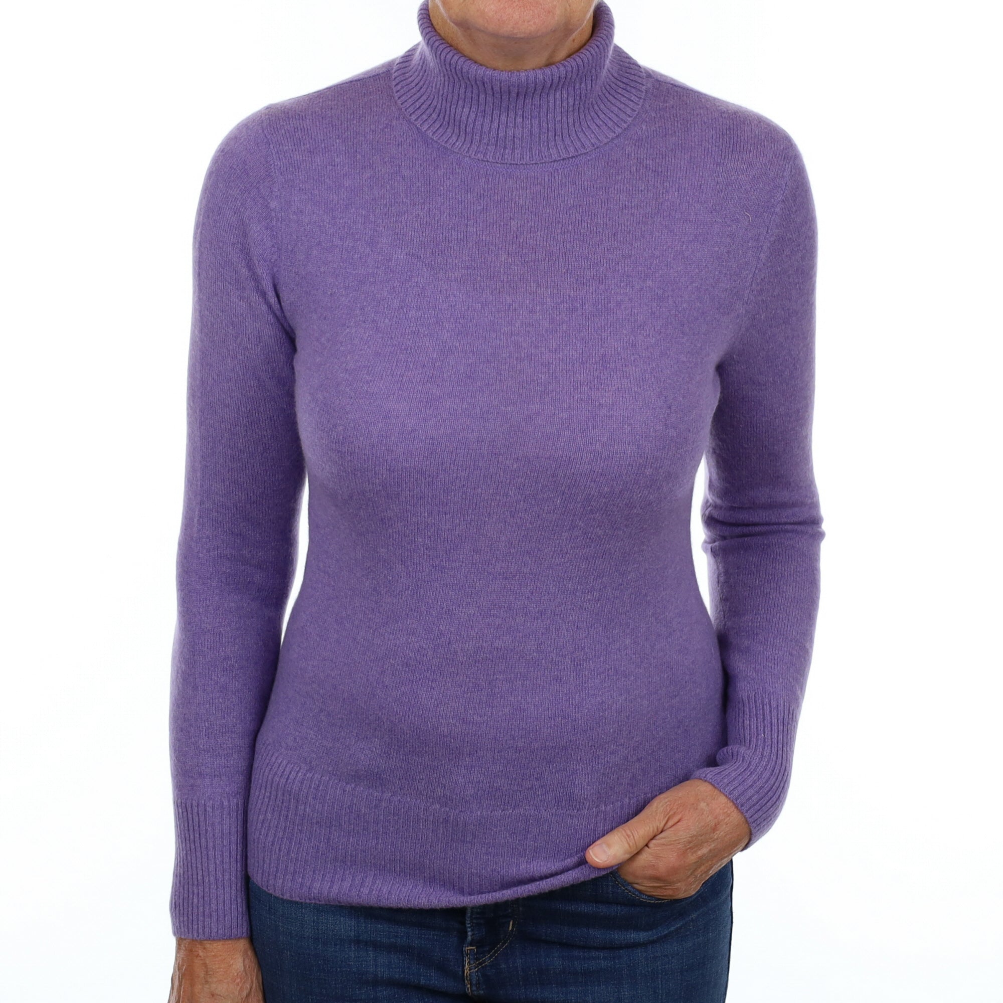 Lavender Purple Cashmere Polo Neck Jumper Medium