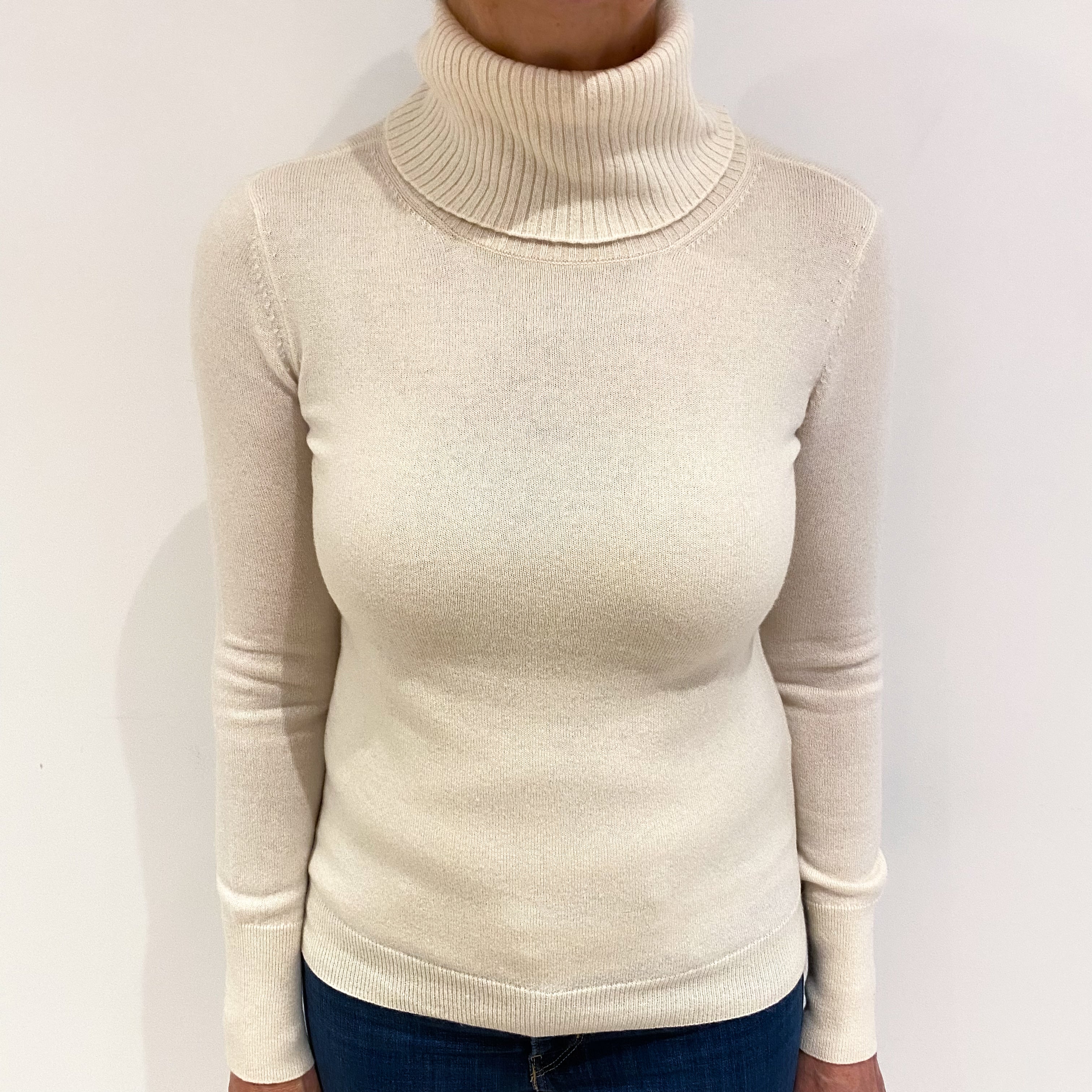 Cream Cashmere Loose Polo Neck Jumper Medium