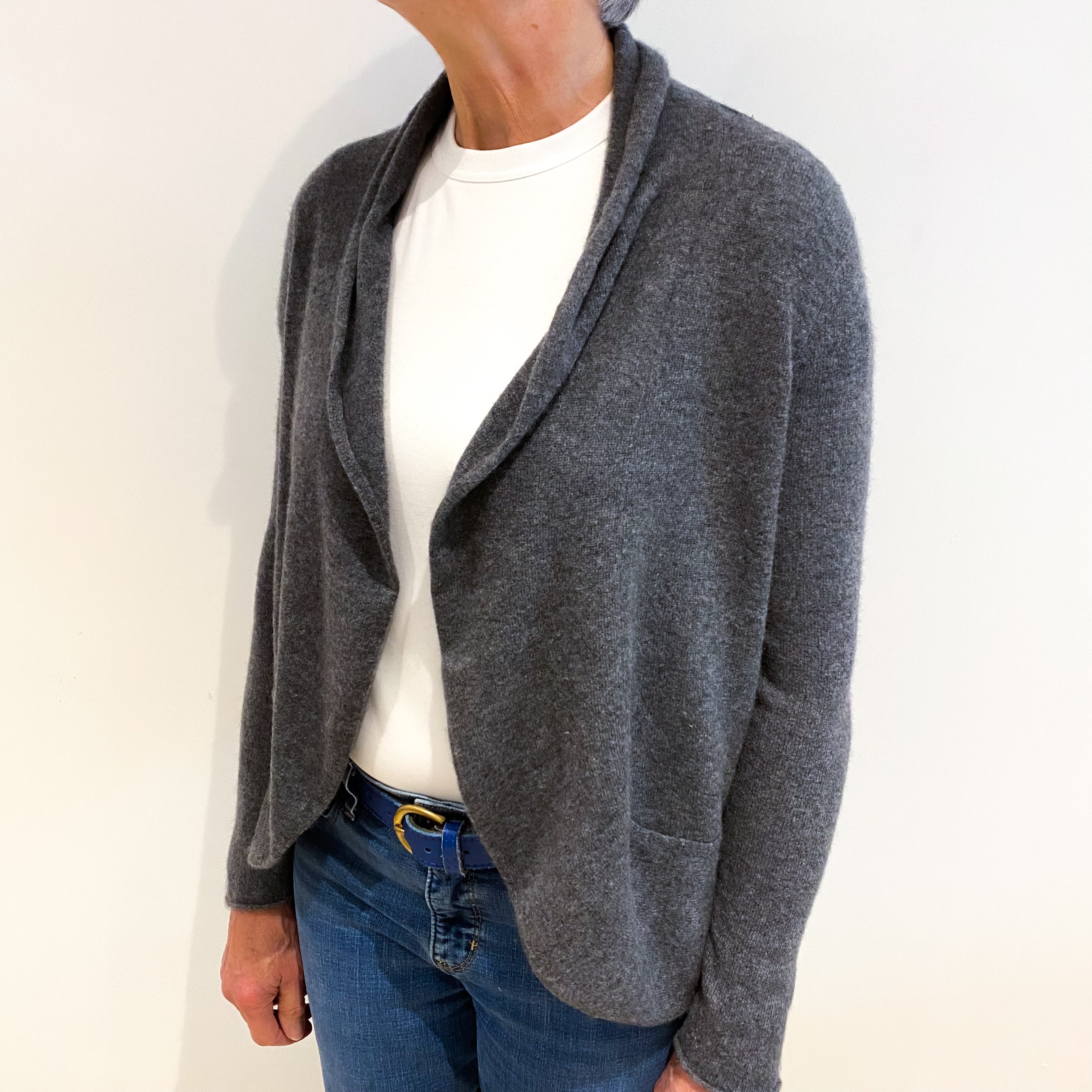 Charcoal Grey Cashmere Edge to Edge Cardigan Medium