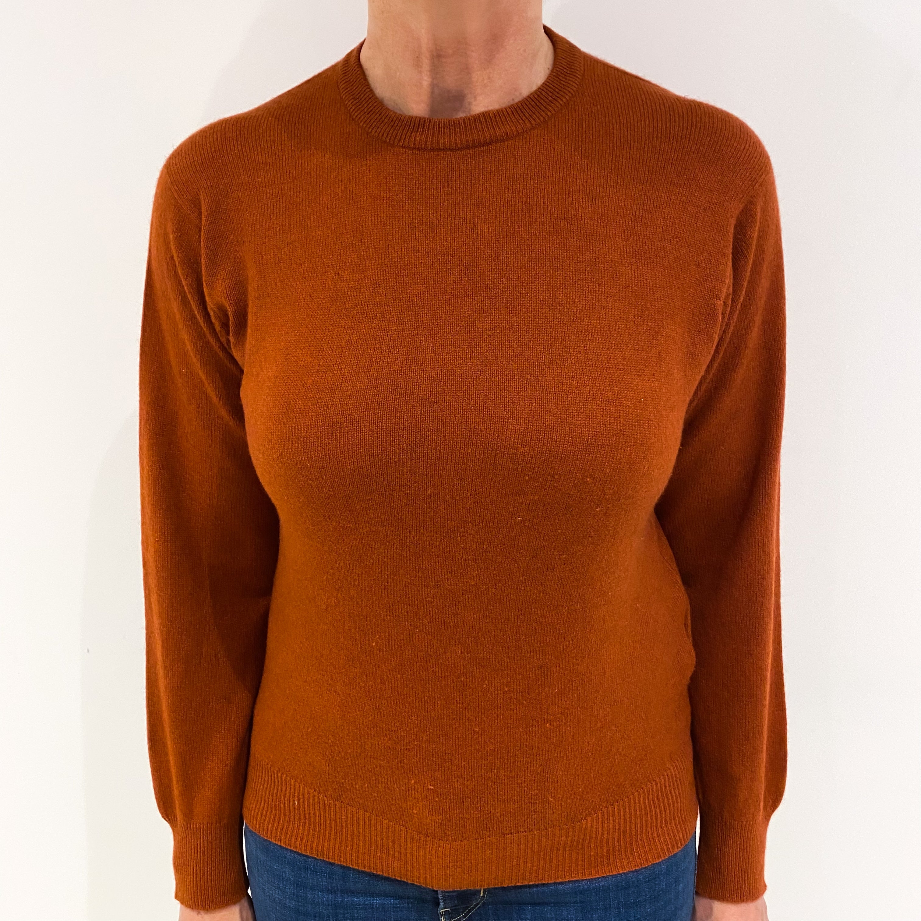 Rust Brown Cashmere Crew Neck Jumper Medium