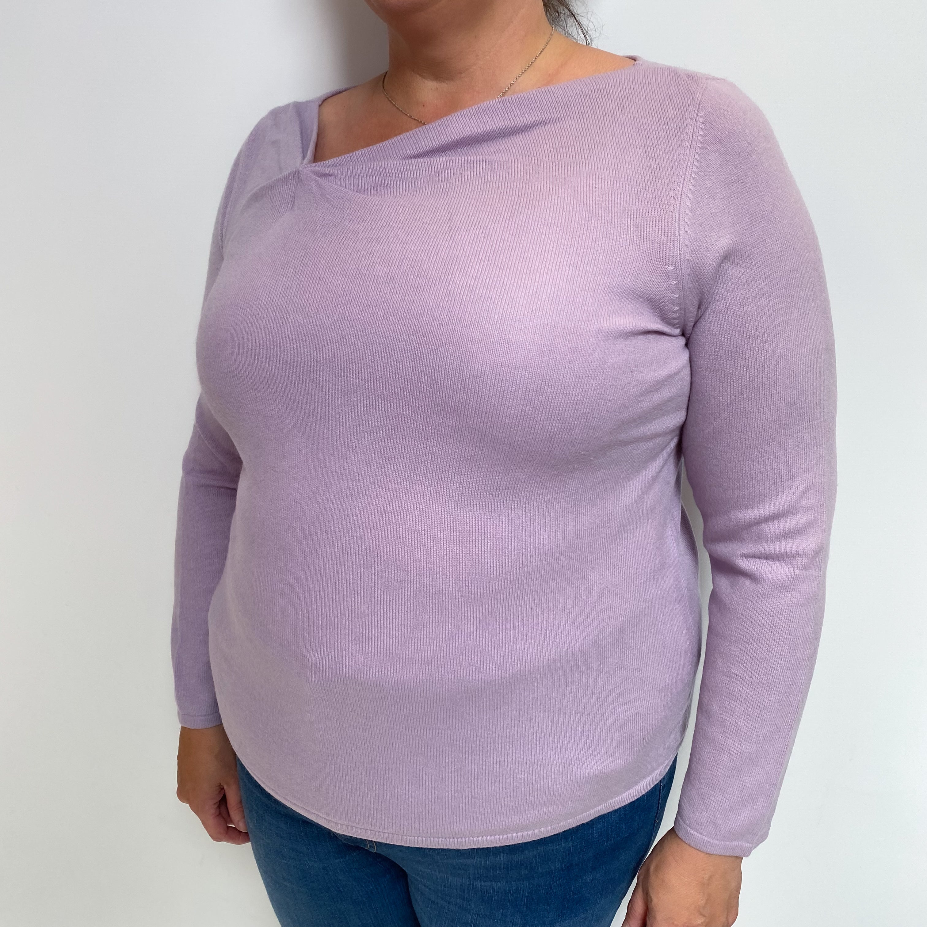 Lilac Purple Cashmere Gathered Neck Jumper Extra Large