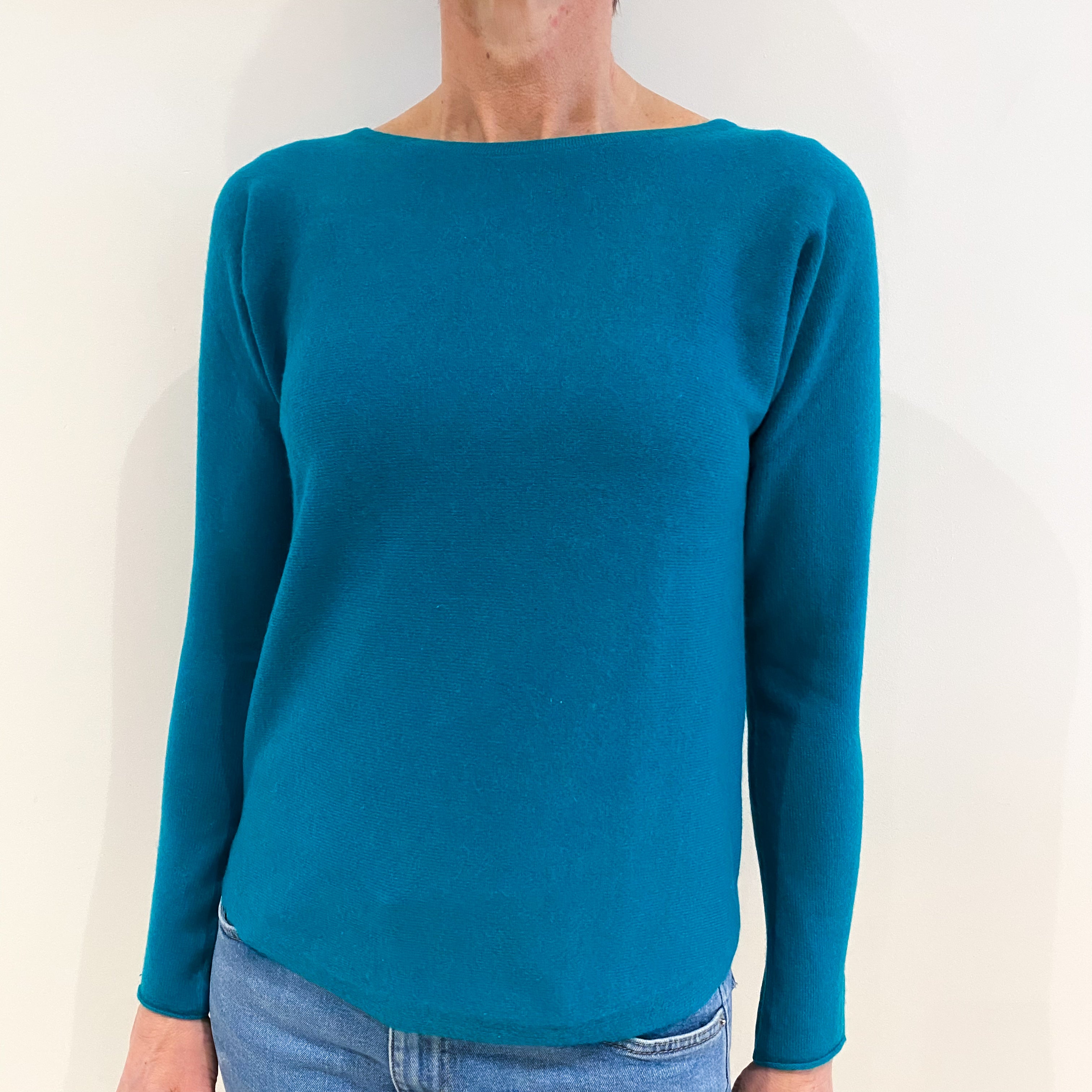 Jade Green Cashmere Batwing Slash Neck Jumper Small