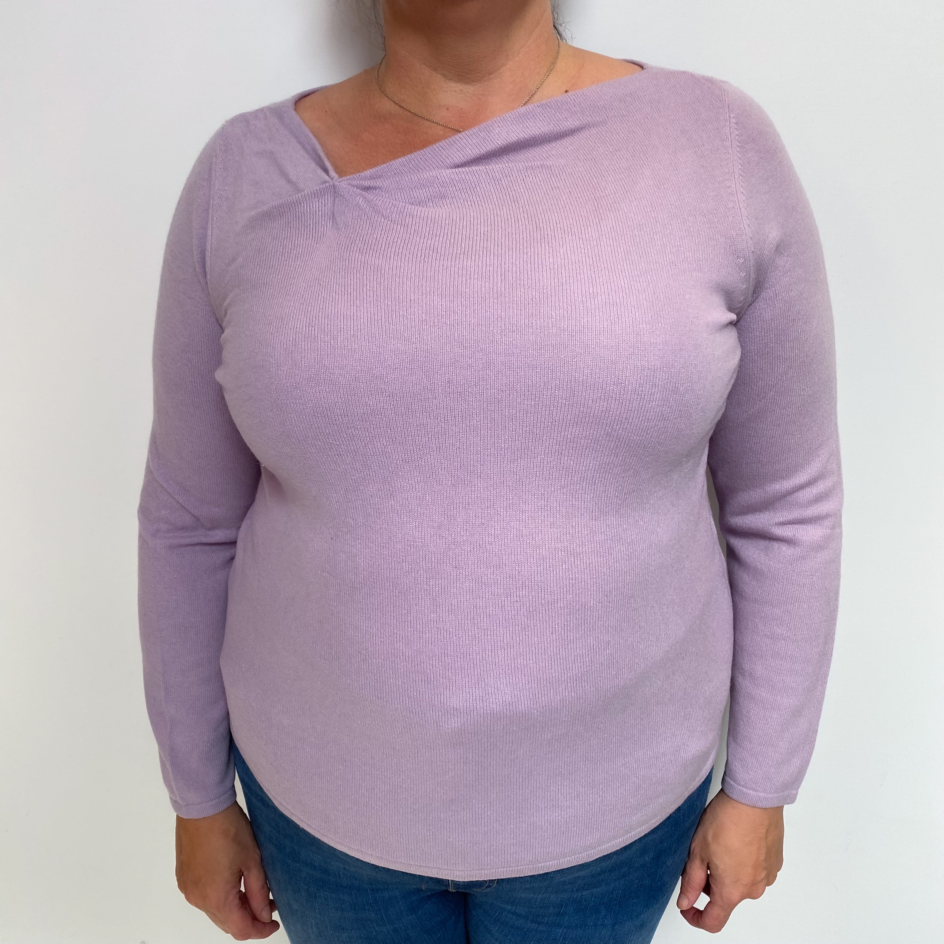Lilac Purple Cashmere Gathered Neck Jumper Extra Large