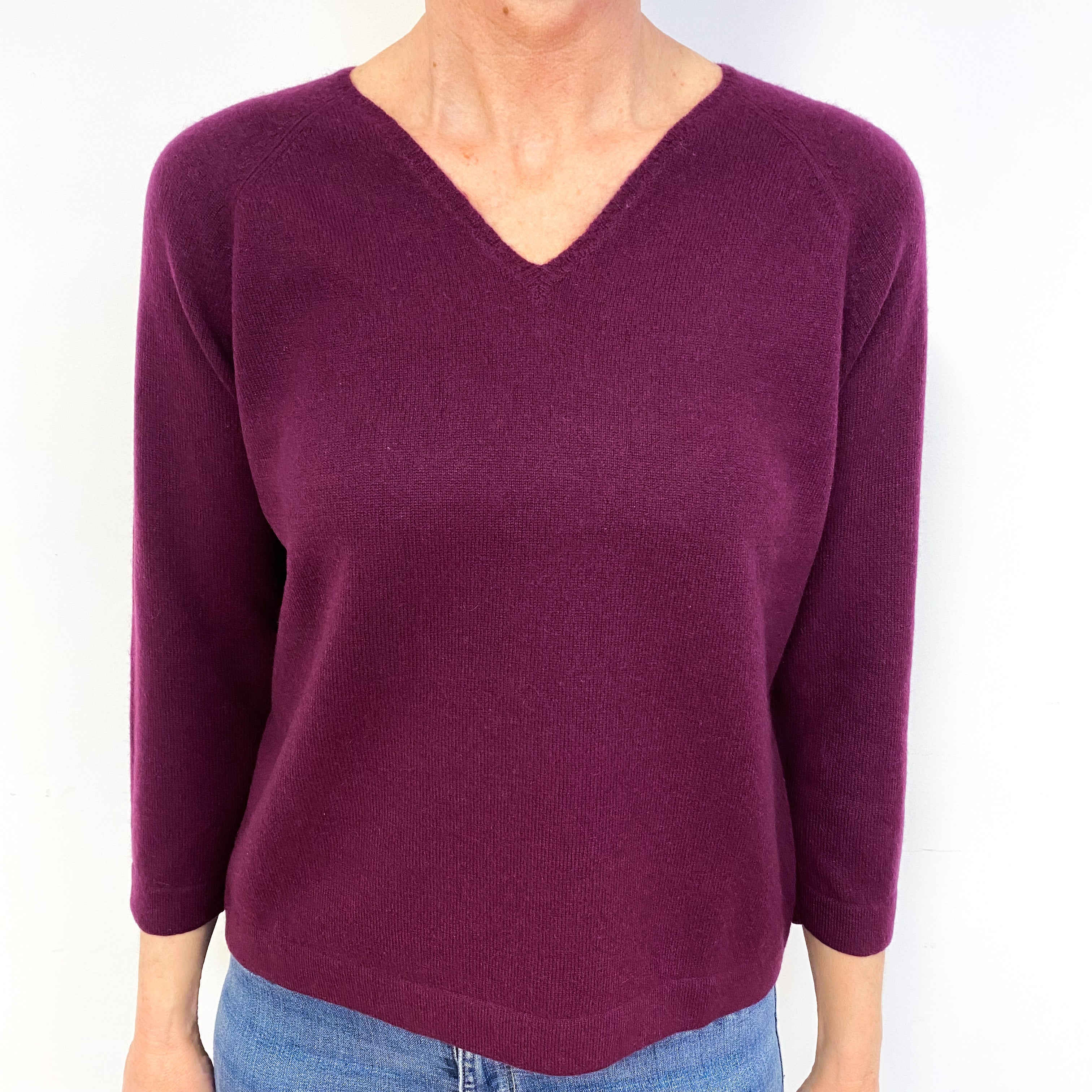 Mulberry Purple Cashmere V-Neck Jumper Medium
