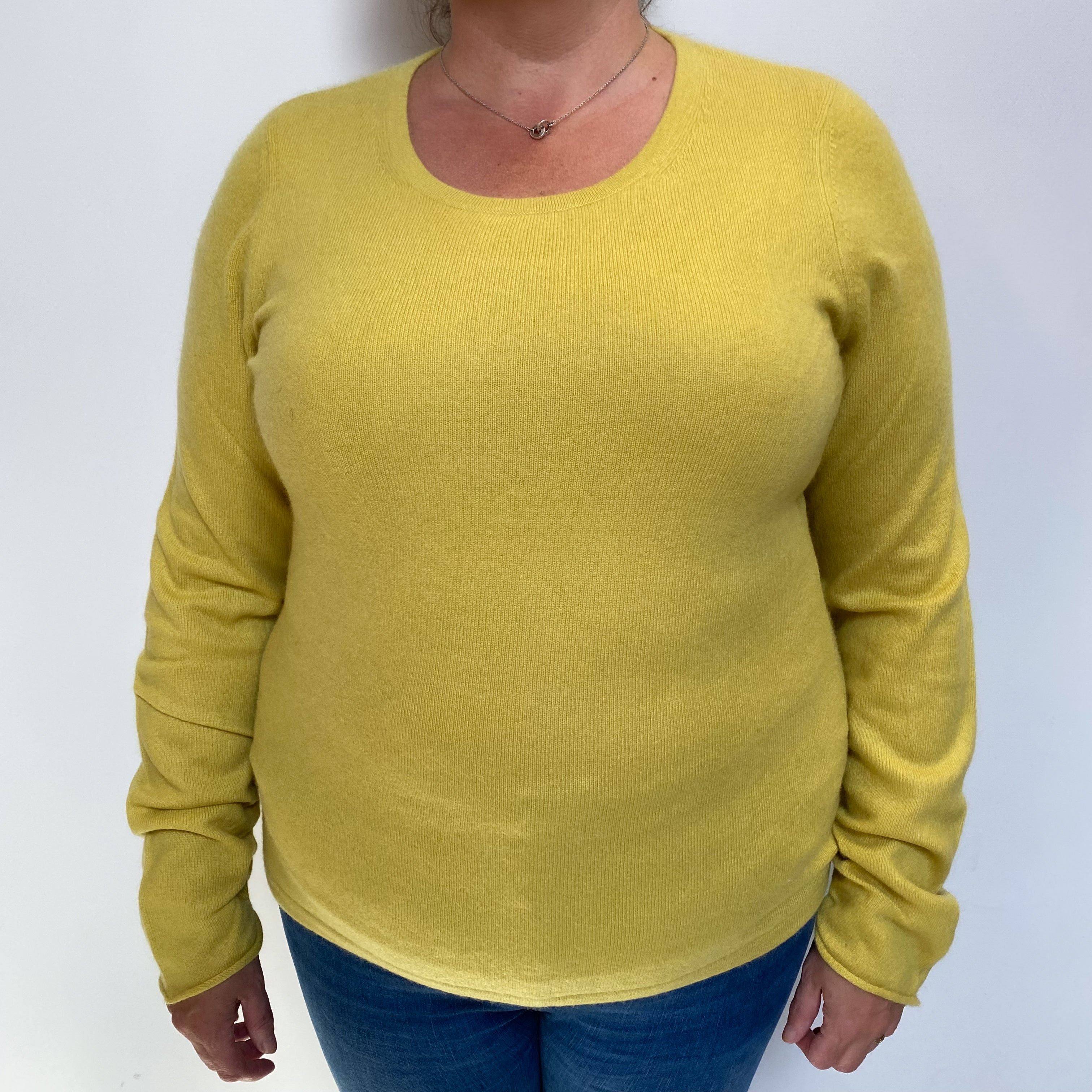 Flaxen Yellow Cashmere Crew Neck Jumper Extra Large