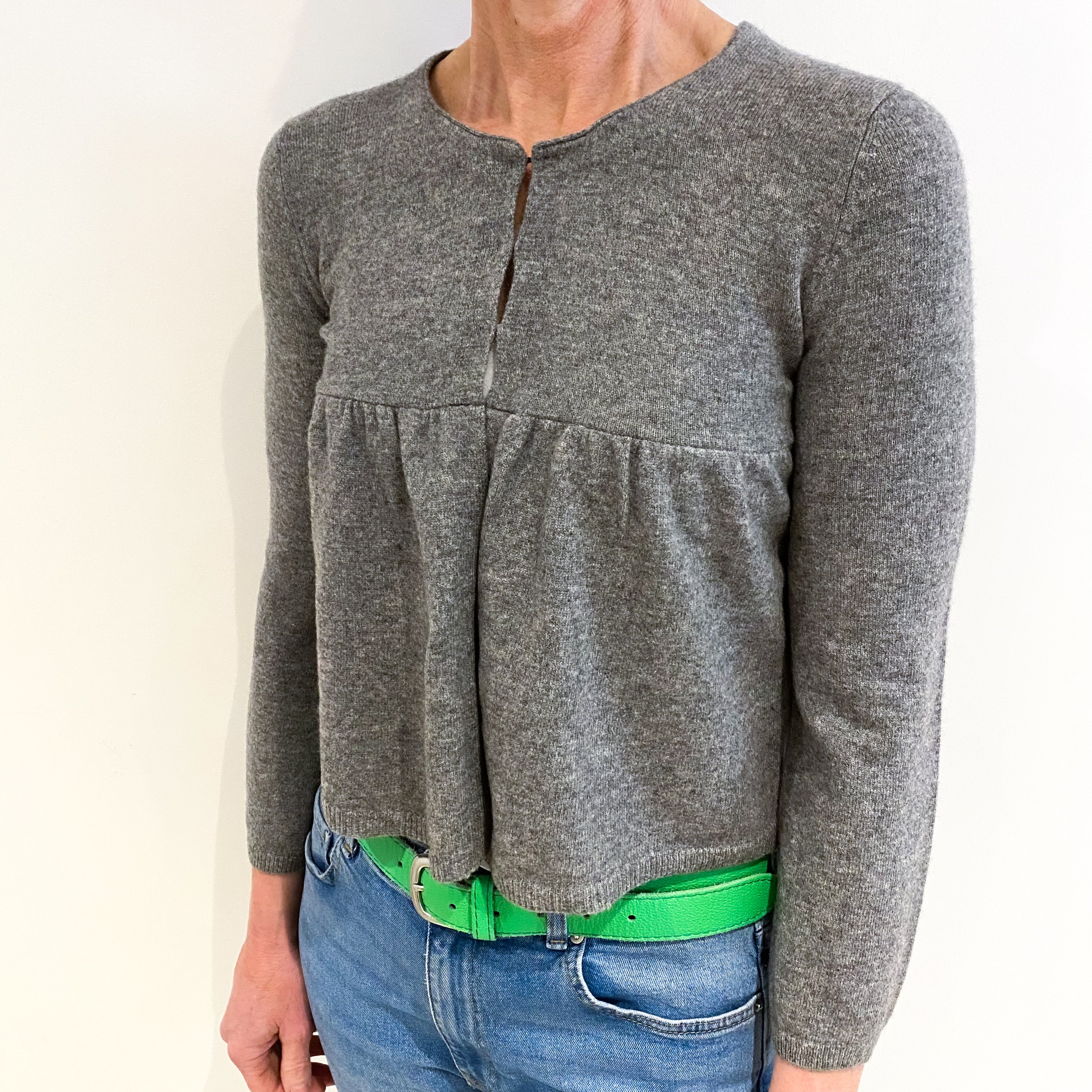 Ash Grey Cashmere Scoop Neck 3/4 Sleeved Cardigan Small