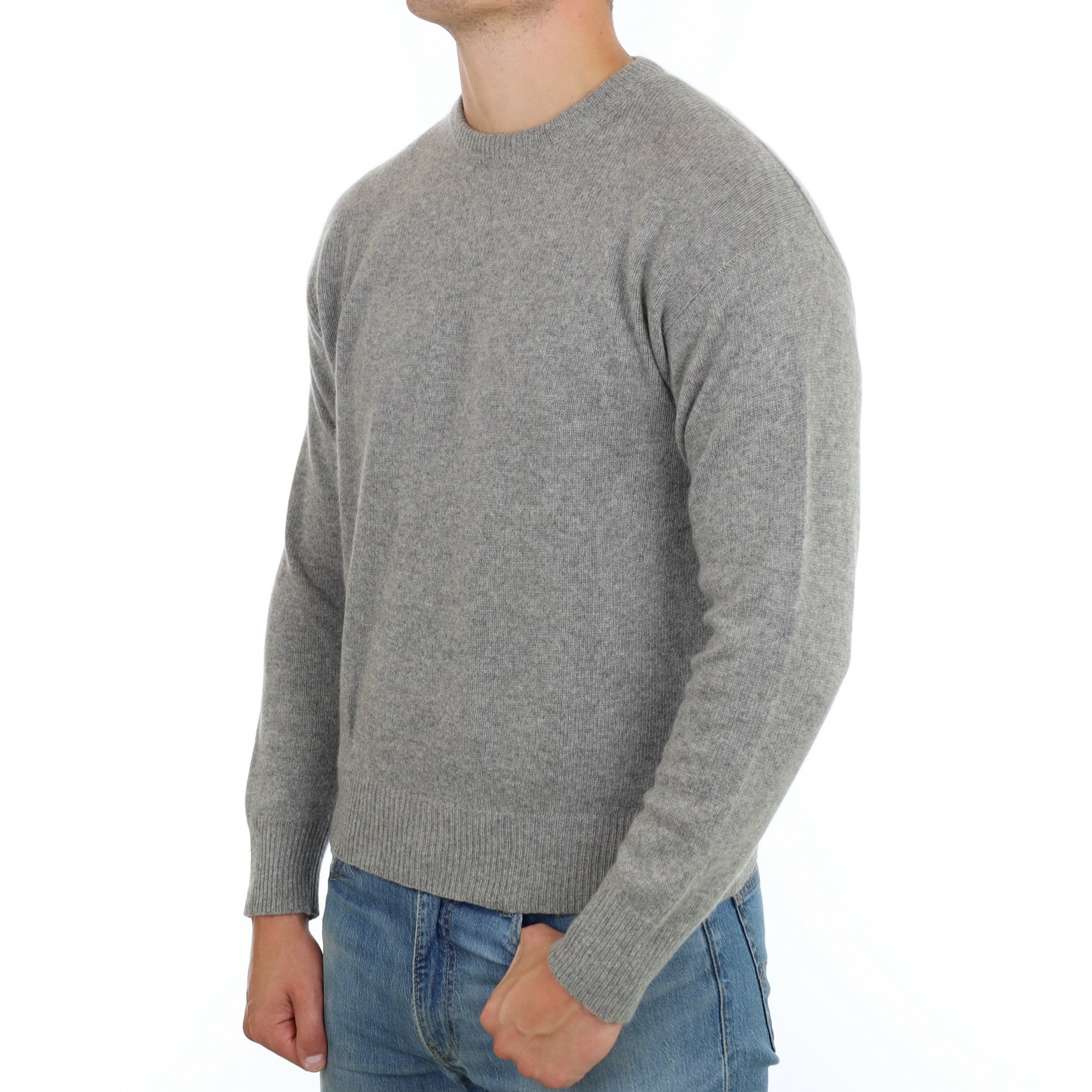 Men's Steel Grey Cashmere Crew Neck Jumper XL