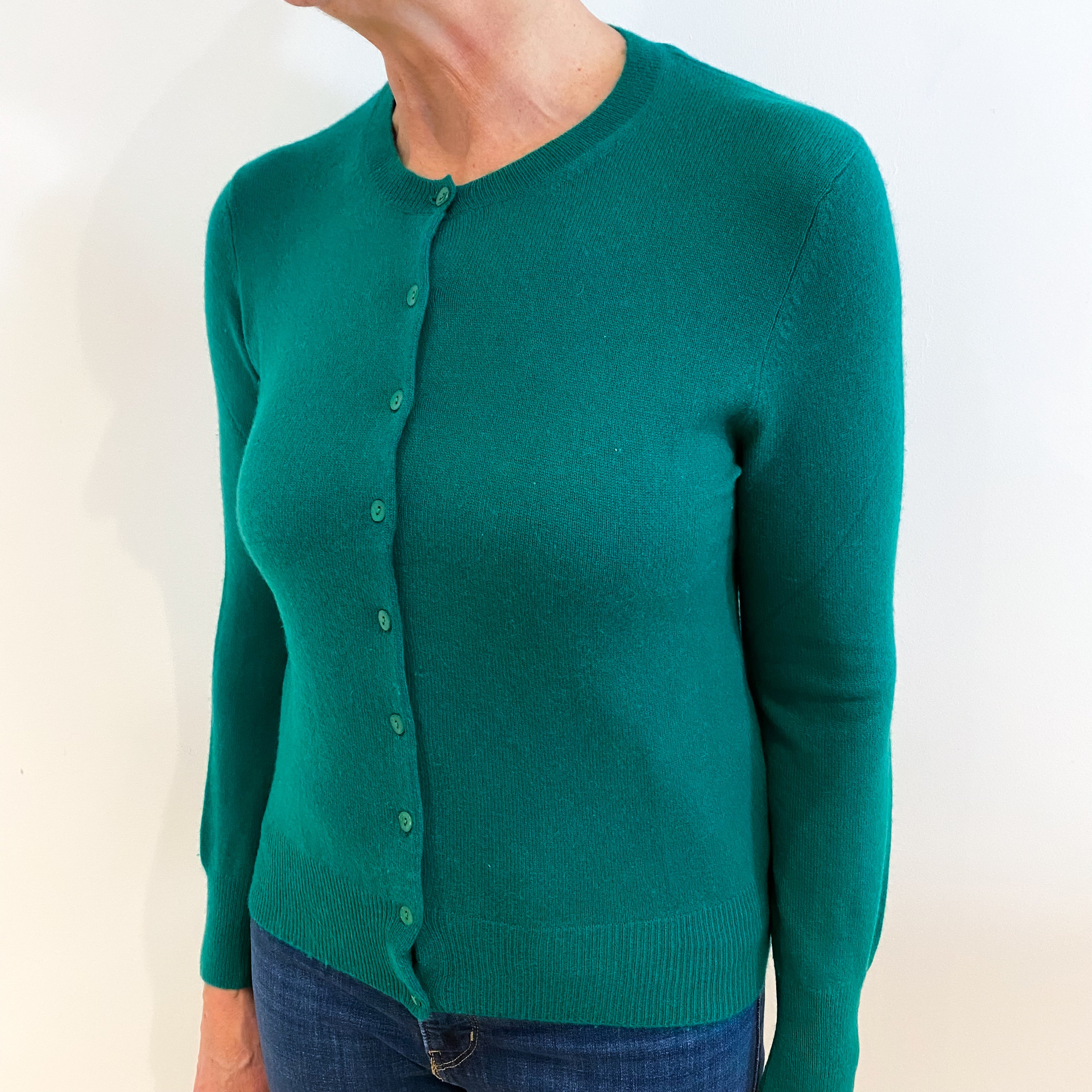 Shamrock Green Cashmere Crew Neck Cardigan Medium