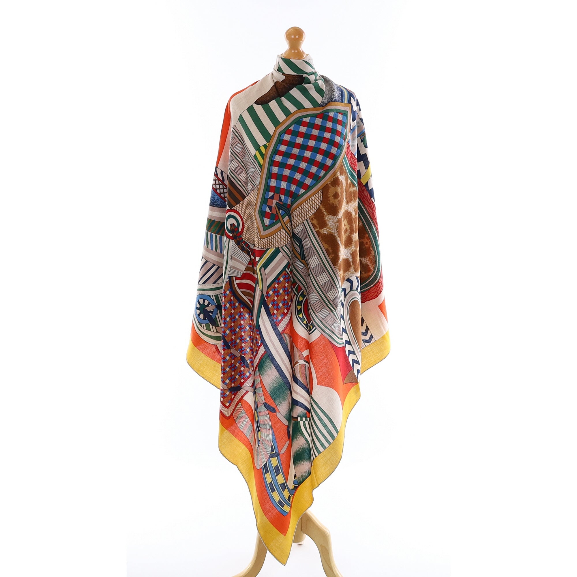 Brand New Boxed Hermès Le Selle Imaginaire Cashmere and Silk Shawl