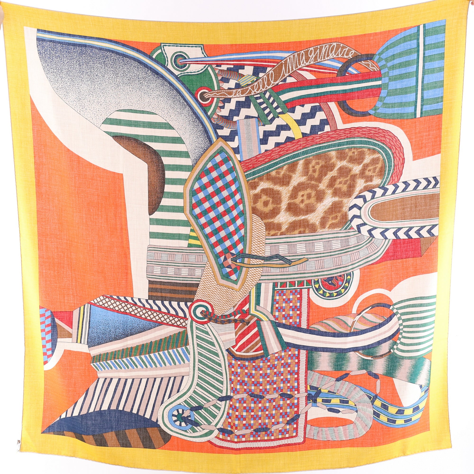 Brand New Boxed Hermès Le Selle Imaginaire Cashmere and Silk Shawl