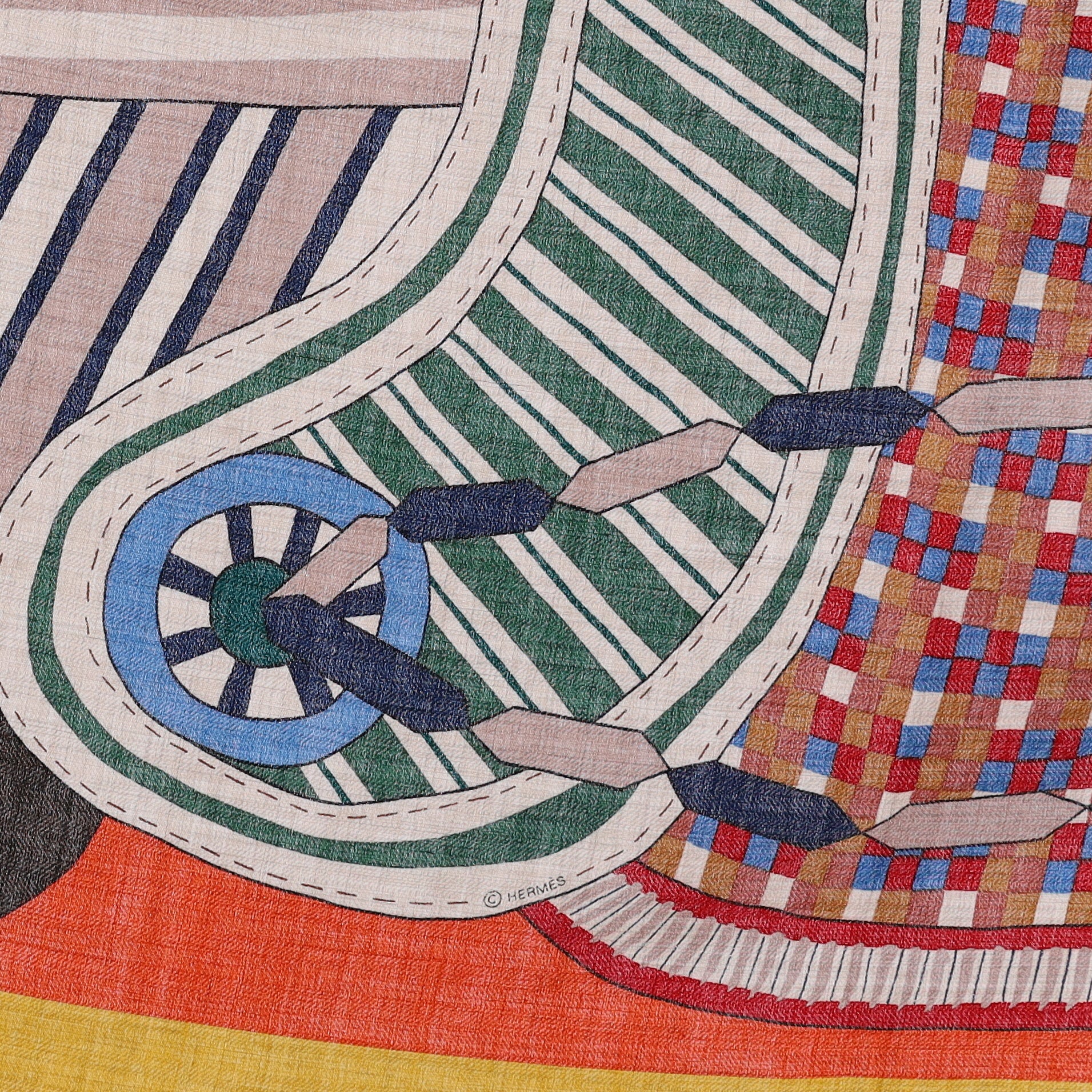 Brand New Boxed Hermès Le Selle Imaginaire Cashmere and Silk Shawl