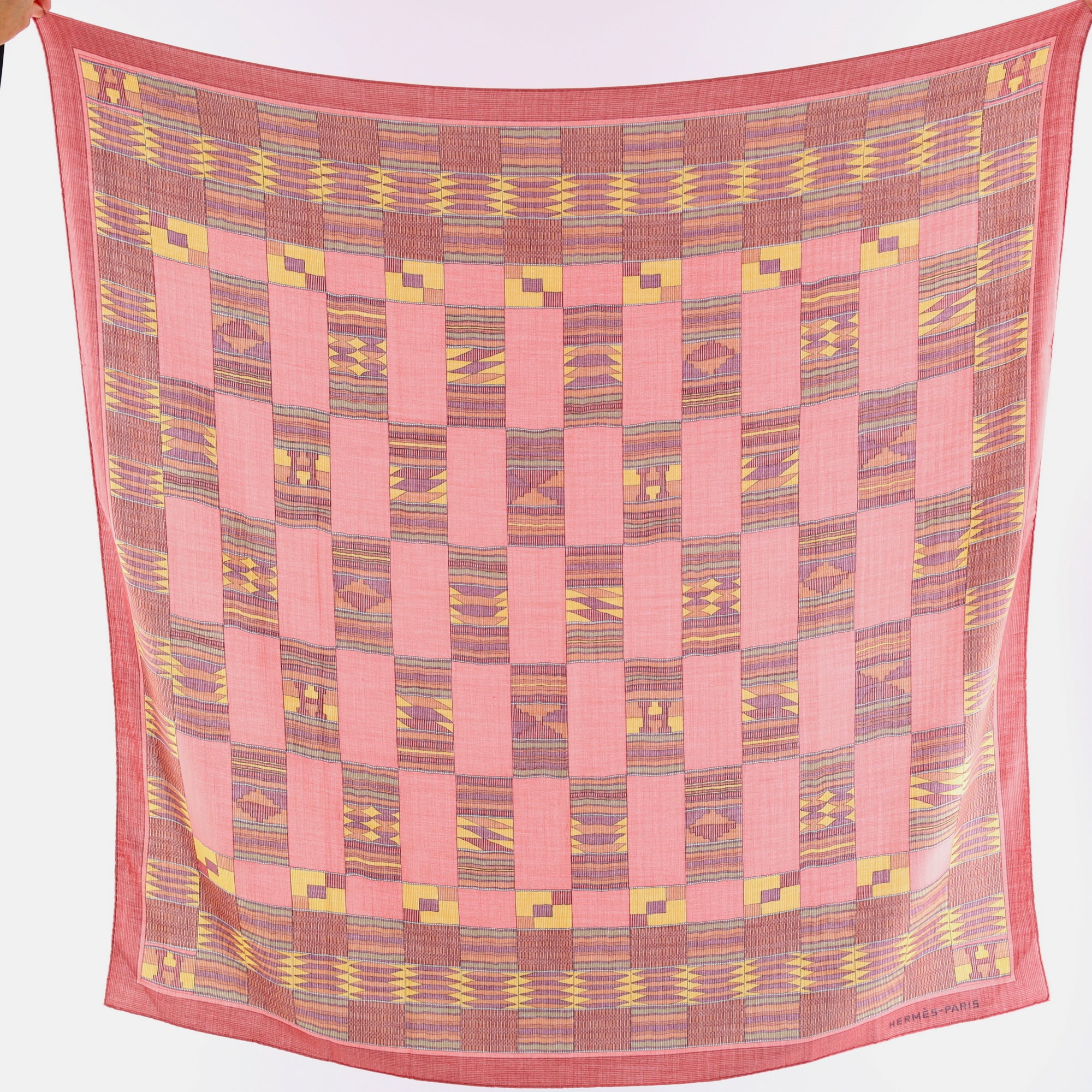Brand New Boxed Hermès Geometric Cashmere and Silk Shawl
